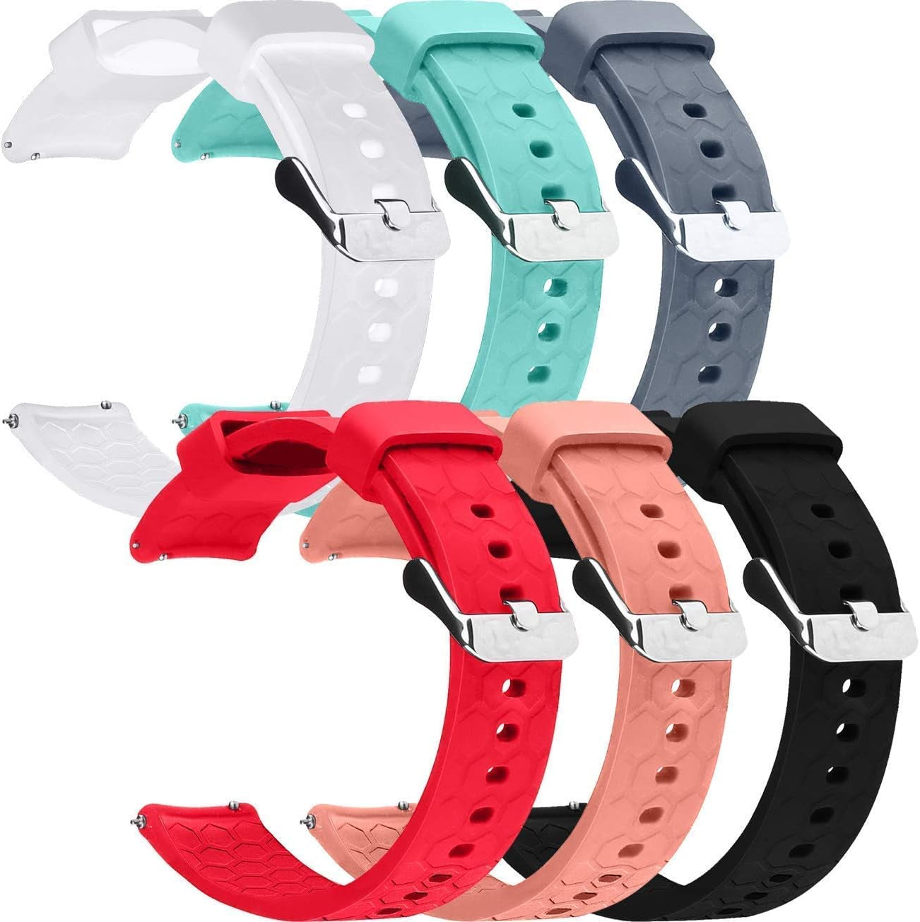 6Pcs 20Mm Silicone Bands Straps Compatible with Amazfit Bip/Bip Lite/Bip U/Bip S/Amazfit GTS 2/GTS 2E/Gts 2 Mini/Amazfit GTS 3/Gts/Amazfit GTR 42Mm Smartwatch ECSEM