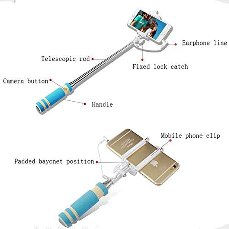 Vizgiz 2 Pack Selfie Stick Mini Monopod Portable Telescopic Extendable Handheld Phone Holder with Wired Control Shutter Switch for Iphone Smartphone Camera Video Andriod Cellphone with 3.5Mm Port VizGiz