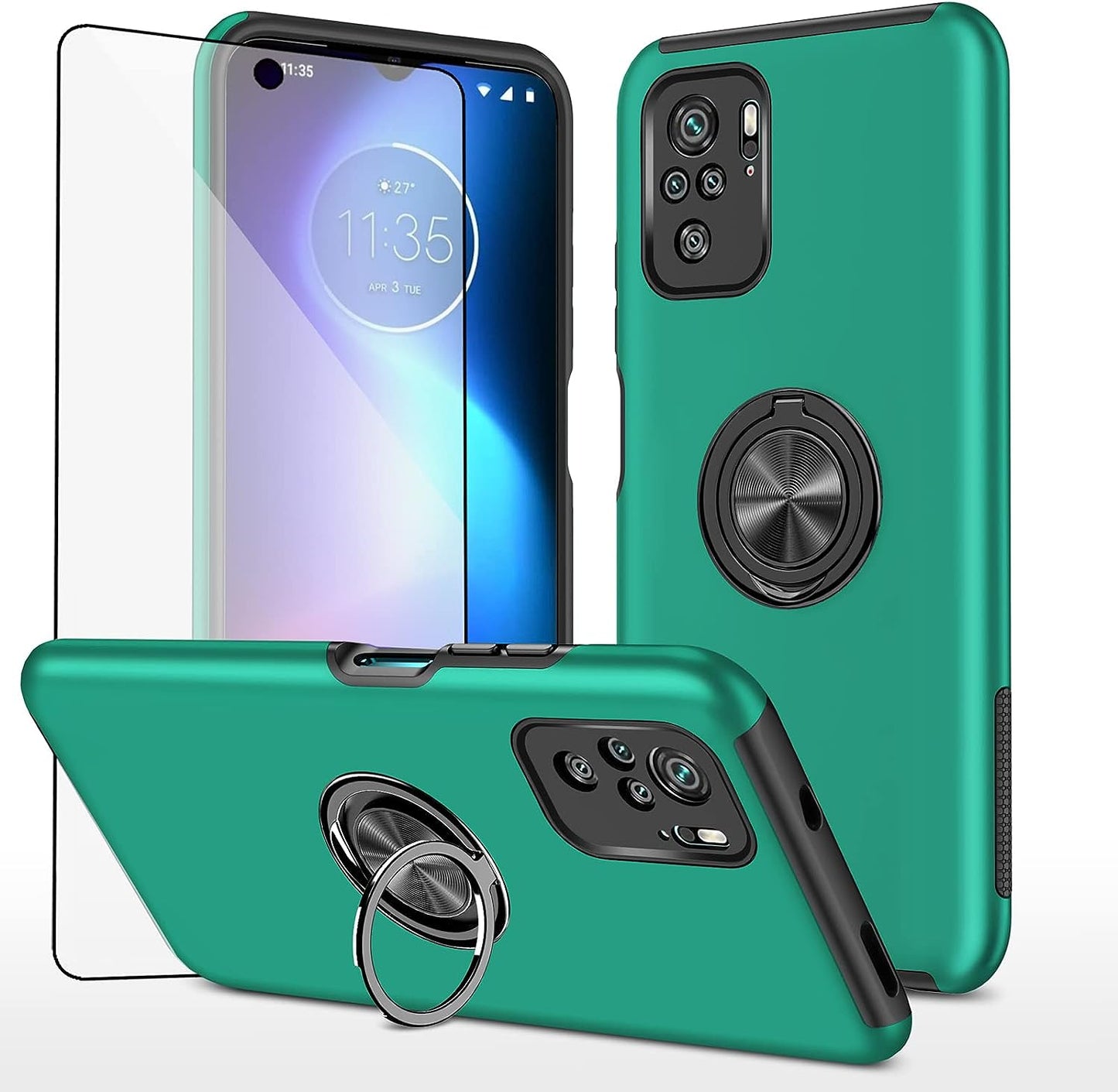 Asuwish Compatible with Xiaomi Redmi Note 10/10S 4G Case and Tempered Glass Screen Protector Cover Slim Magnetic Ring Holder Cell Accessories Phone Cases for Redme Note10 S Note10S Women Men Red Asuwish Green For Redmi Note 10 (4G) / 10S