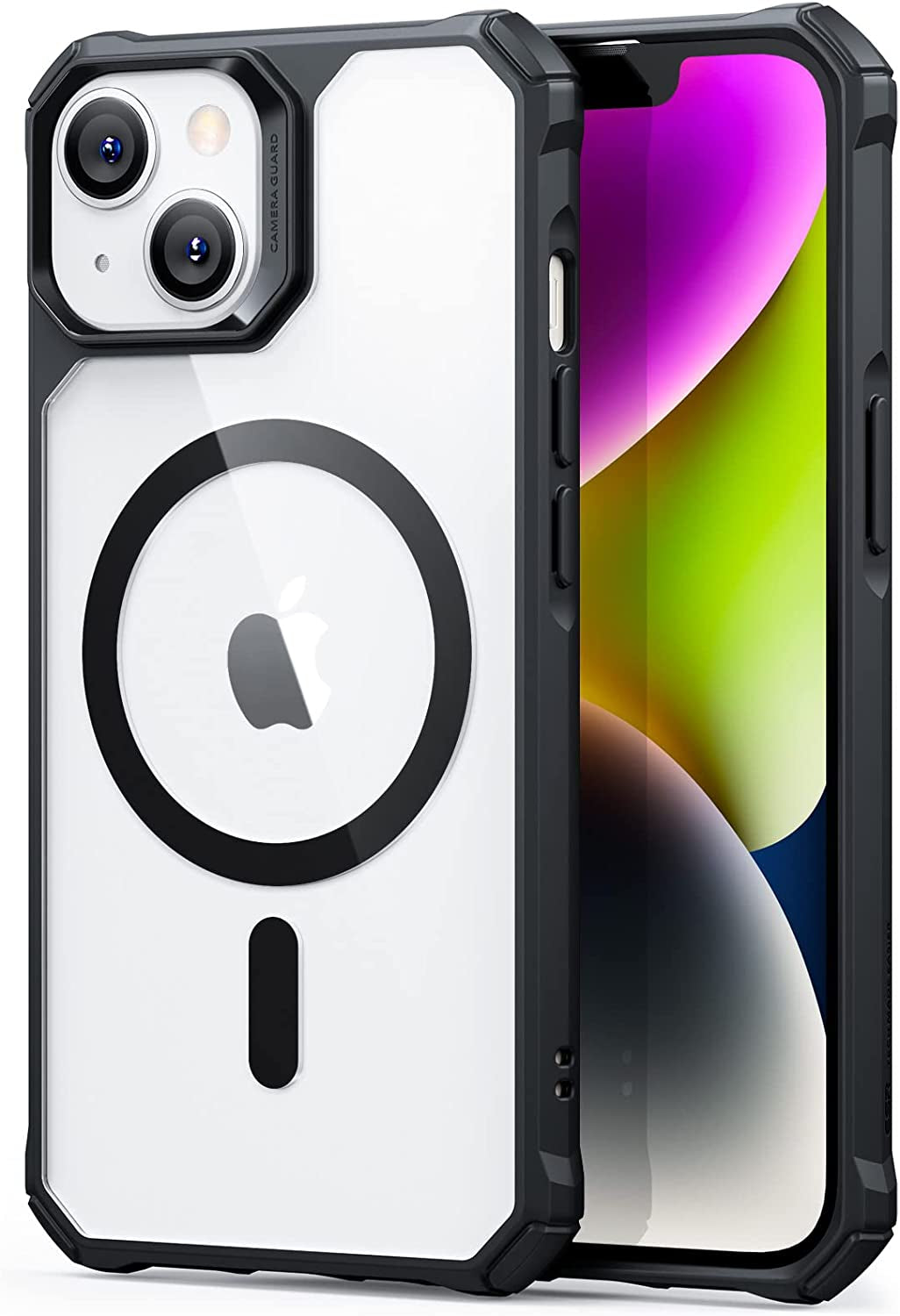 ESR for Iphone 14 Case/Iphone 13 Case, Compatible with Magsafe, Military-Grade Protection, Air-Guard Corners, Magnetic Phone Case for Iphone 14/13, Air Armor Magnetic Case (Halolock), Frosted Black Electronic Silk Road Corp Clear Black