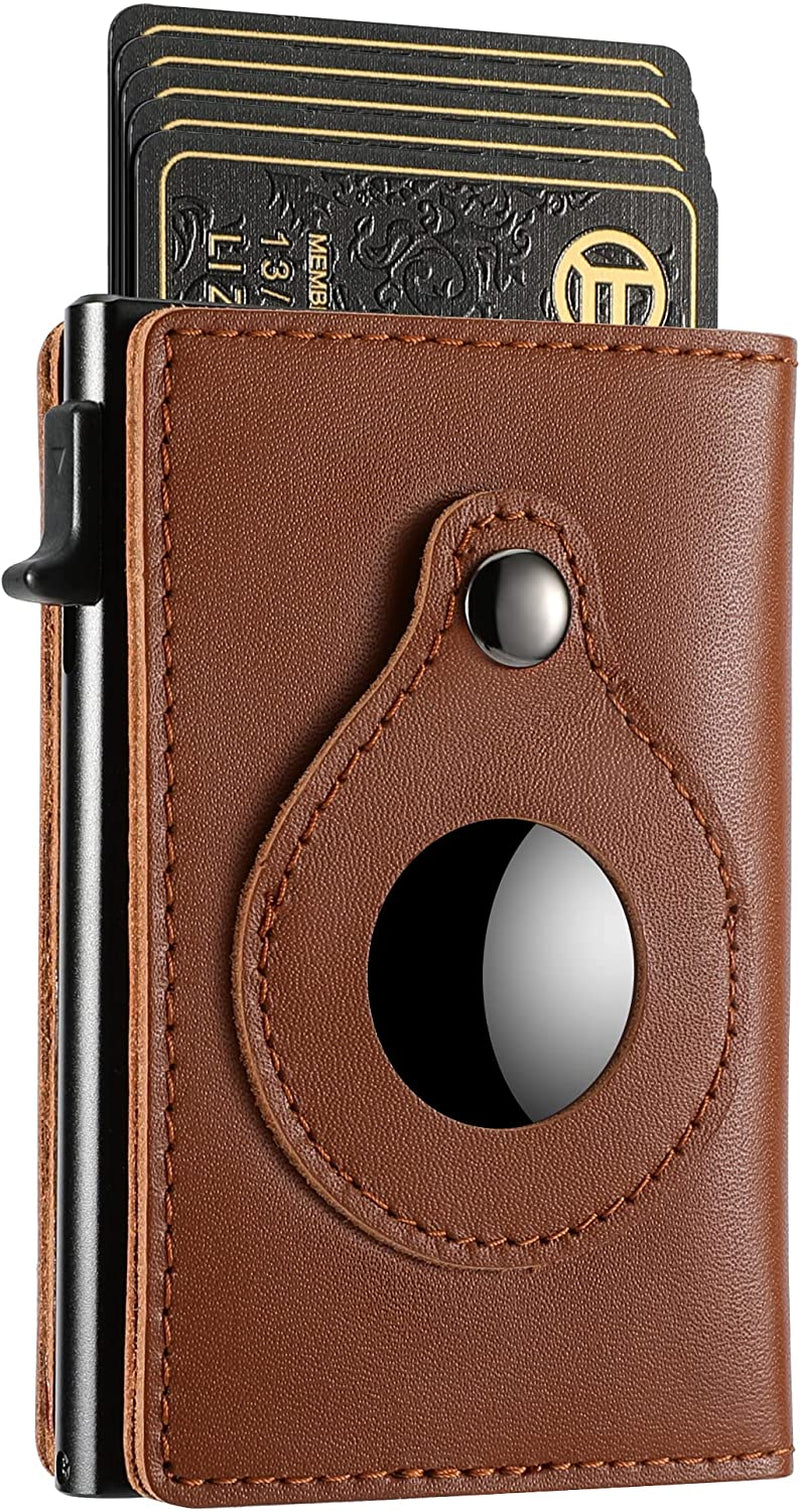 Credit Card Holder for Men, Premium Genuine Leather Credit Card Holder with Slim Wallet RFID Technology, Airtag Wallet for Men with Money Clip Cloud pie Brown