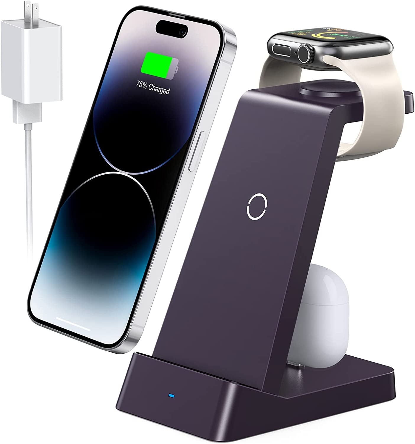 Wireless Charging Station, 18W Fast Wireless Charger for Iphone 14/13/12/11/Pro/Max/Se/Xs/Xr/X/8 Plus/8, 3 in 1 Wireless Charging Dock Stand for Apple Watch Series & Airpods (With Adapter) Fuvuan Purple