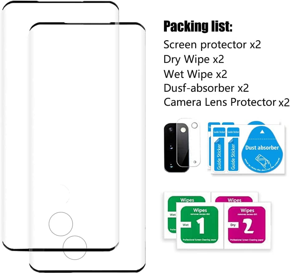 Micger Galaxy S20+ plus Screen Protector 【2+2 Pack】 with 2 Pack Camera Lens Protector, Compatible Fingerprint, 3D Glass 9H Hardness Tempered Glass Screen Protector for Samsung Galaxy S20 plus 5G Micger