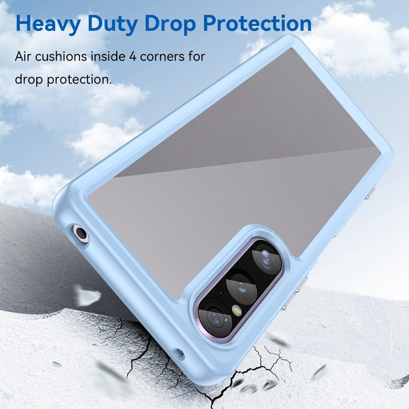DFTCVBN Phone Case for Xperia 1 V Case, Sony 1V XQDQ62 Case with HD Screen Protector, Soft Bumper with Clear Crystal PC Hard Back Shockproof Cover Cases for Sony Xperia 1 V Blue DFTCVBN