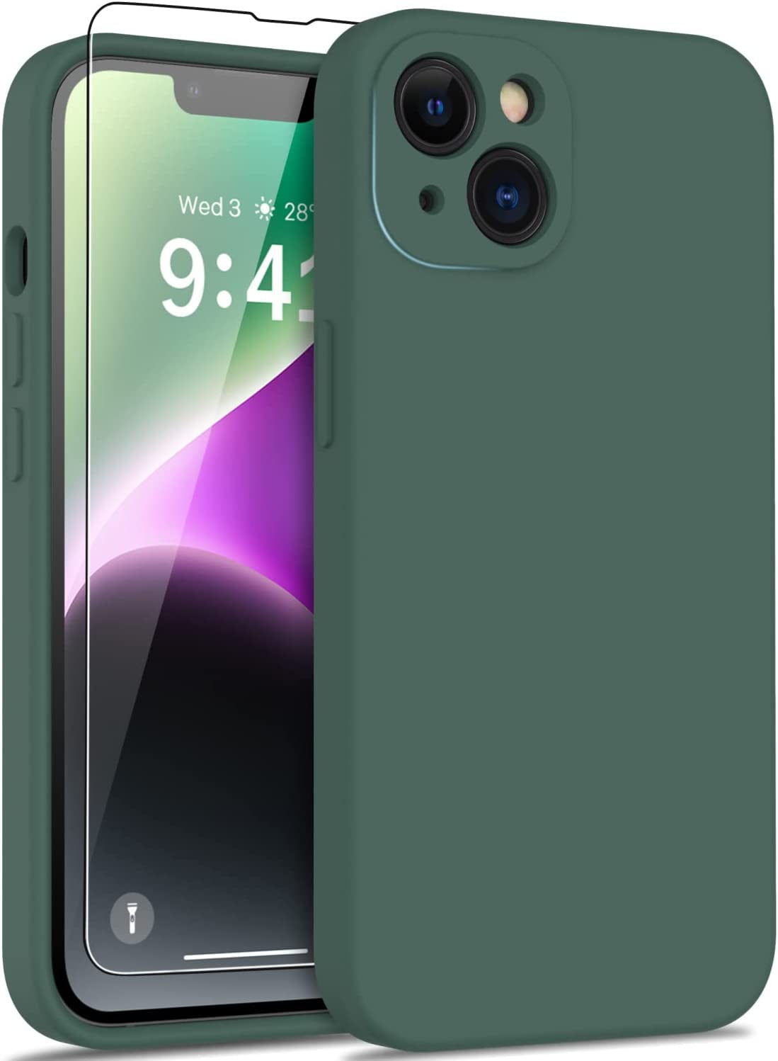 DEENAKIN Iphone 14 Case with Screen Protector,Enhanced Camera Cover,Passing 16Ft Drop Tested Soft Silicone Gel Rubber,Slim Fit Protective Phone Case for Iphone 14 6.1" Ash Grey DEENAKIN Dark Green