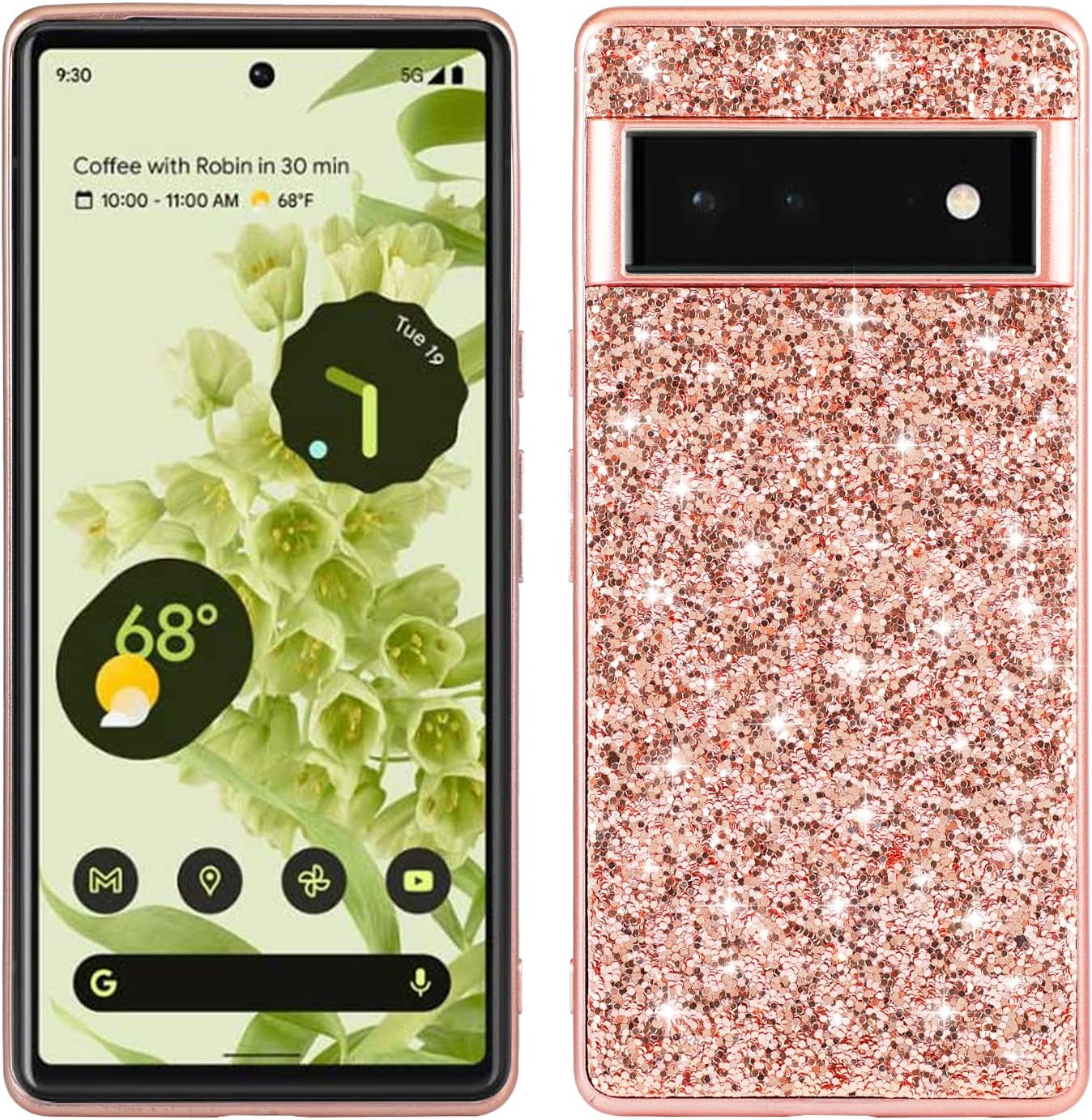 Joie & Joho Compatible with Google Pixel 6 Pro 5G 2021, Sparkling Back Cover Protective Case PC Hard Shockproof Protection Cover Case for Google Pixel 6 Pro, Black Joie & Joho Rose Gold
