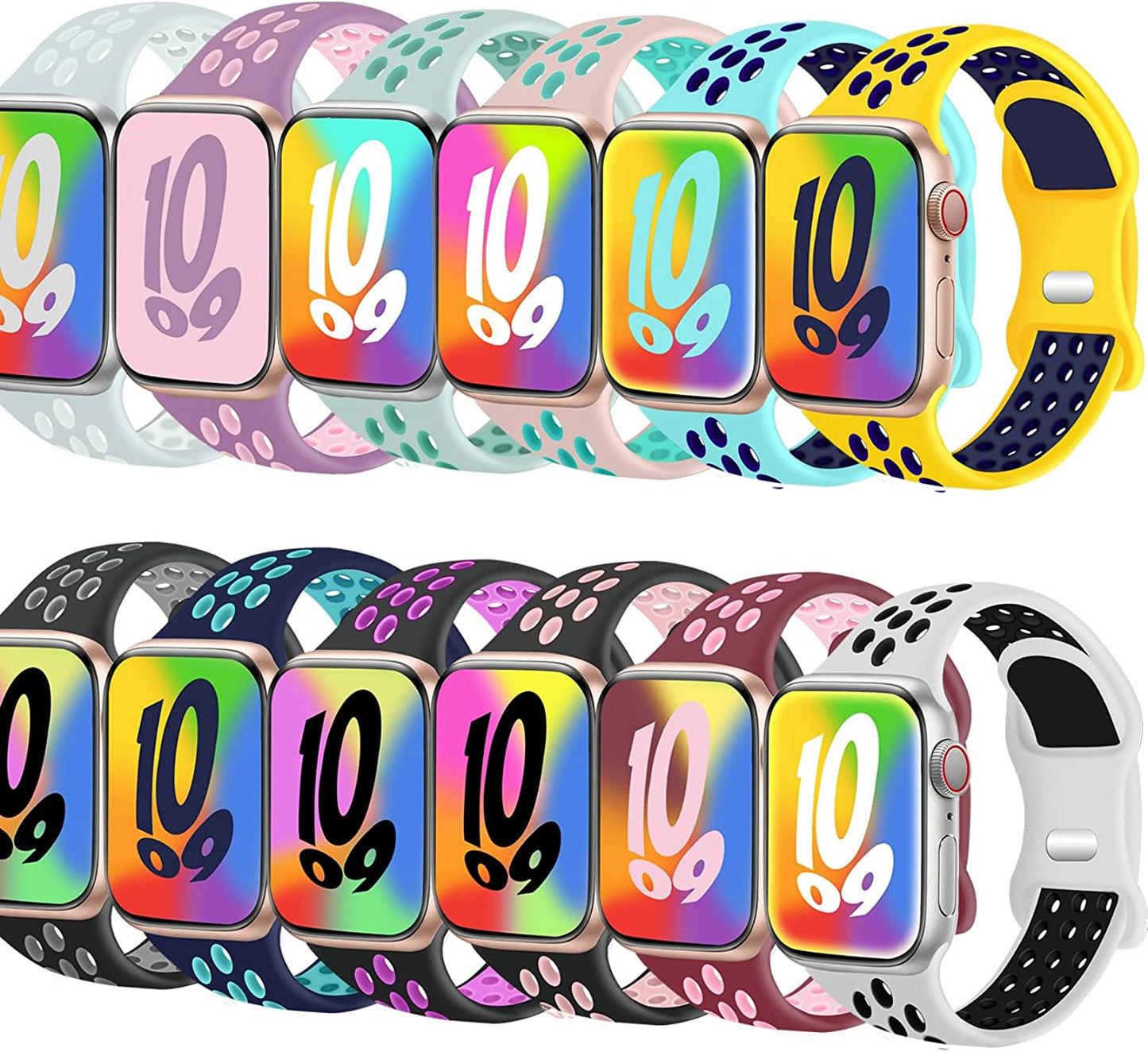 12 Pack Compatible with Apple Watch Band 49Mm 45Mm 44Mm 42Mm 41Mm 40Mm 38Mm, Breathable Soft Silicone Sport Replacement Strap Men Women for Iwatch Series 8/7/6/5/4/3/2/1/Se/Ultra Brigtlaiff b. 12 Pack Colors (2) 42/44/45/49mm