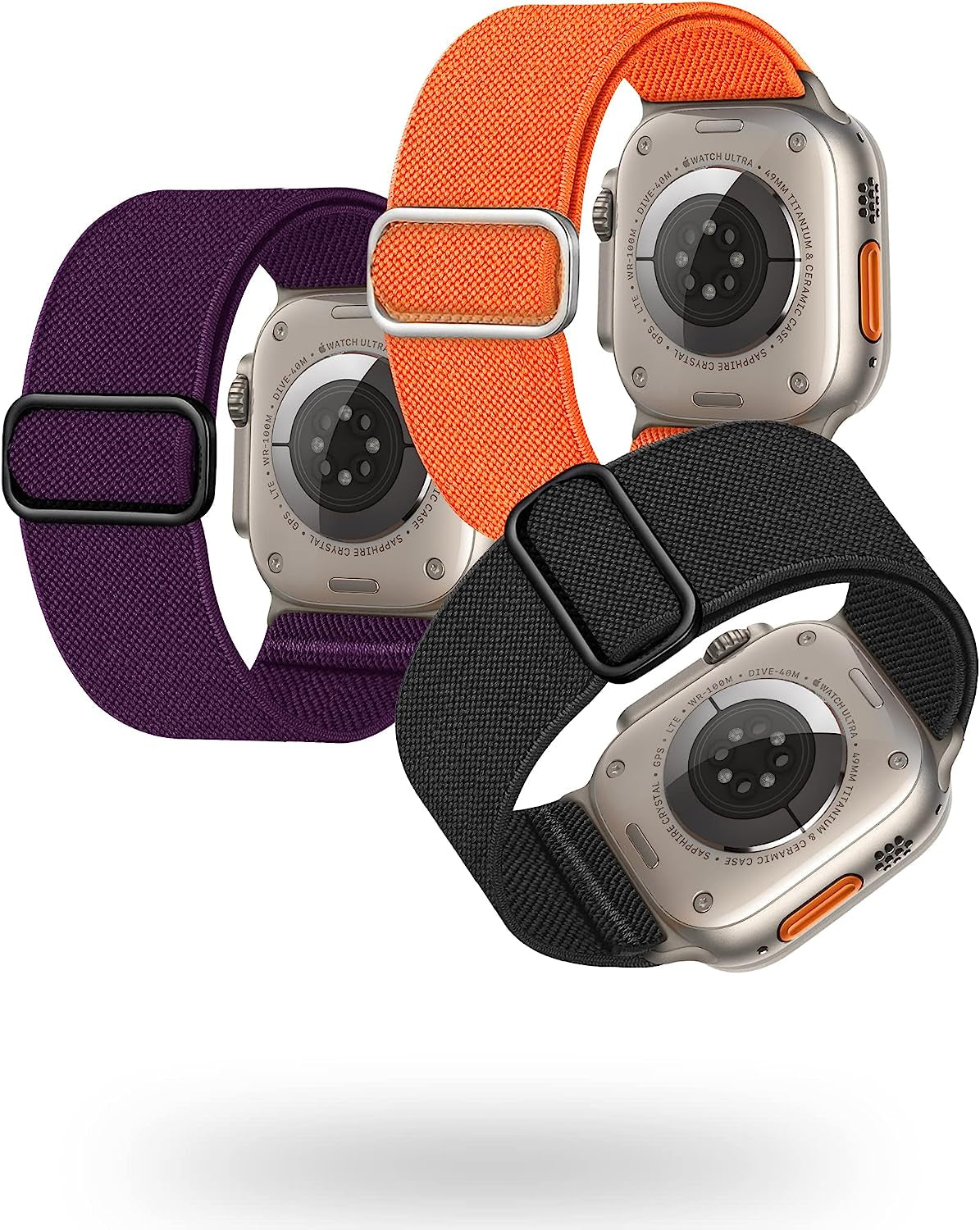GZ GZHISY 3 Pack Wider Nylon Band Compatible with Apple Watch Ultra 49Mm, Series 8/7 45Mm, Series SE/6/5/4 44Mm and Series 3/2/1 42Mm, Men Women Sport Iwatch Band Stretchy Braided Elastics Solo Loop Strap GZ GZHISY Black/Purple/Bright Orange Ultra 49mm/45mm/44mm/42mm
