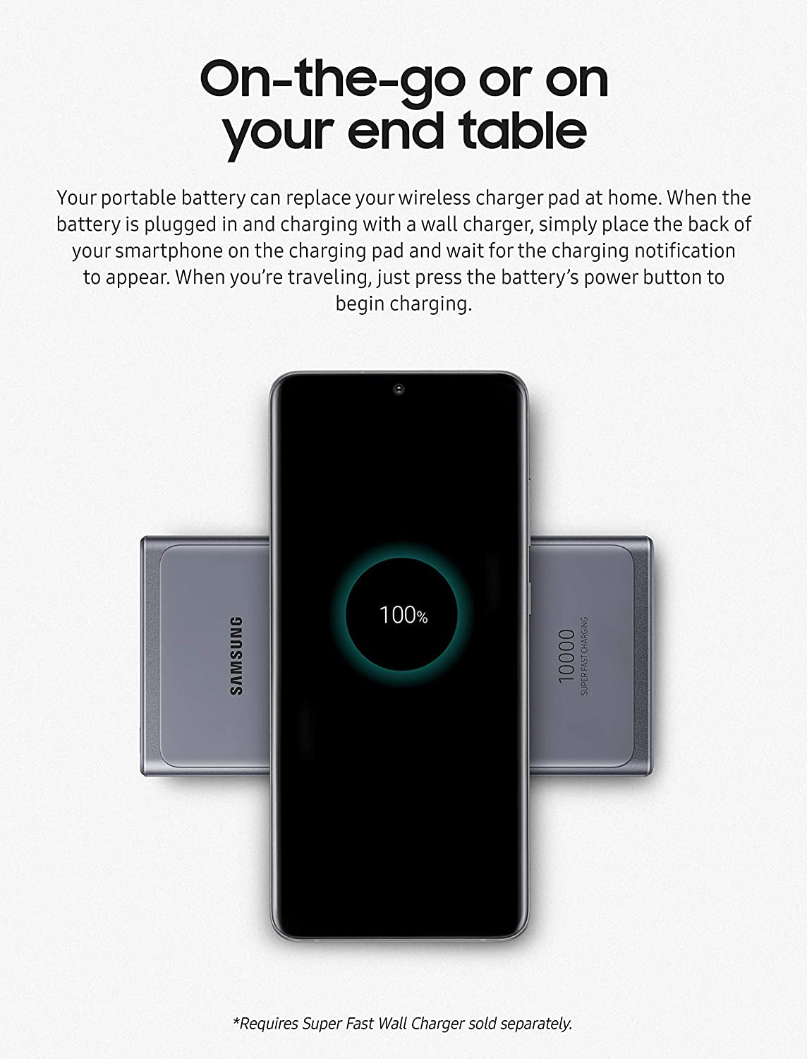 SAMSUNG 10,000 Mah Super Fast 25W Portable Wireless Charger Charger Battery Pack USB-C, Silver (US Version with Warranty) (EB-U3300XJEGUS) Samsung