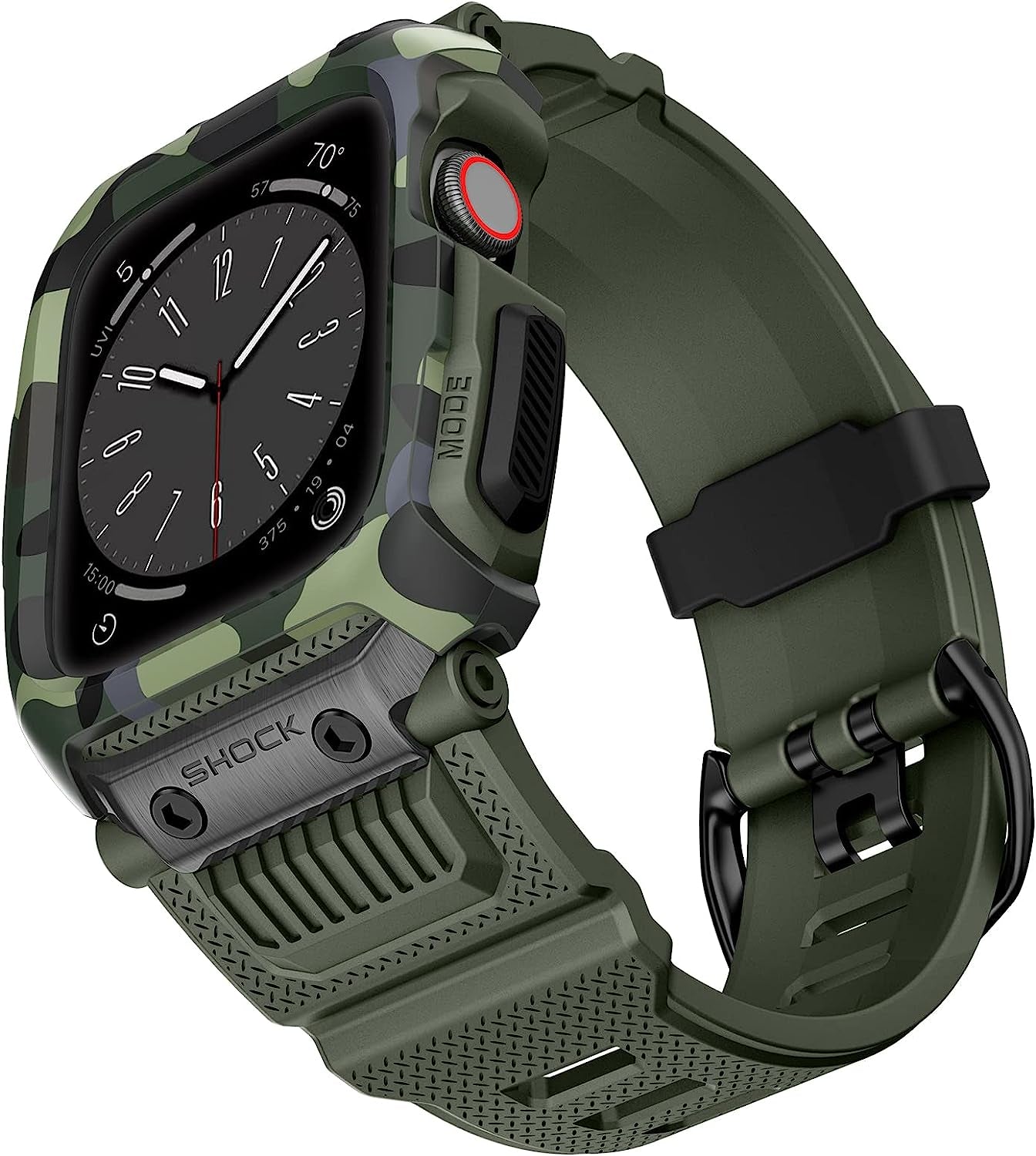 OUHENG Compatible with Apple Watch Band 45Mm 44Mm 42Mm with Case, Men Rugged Sport Military TPU with Metal Pieces Strap with Bumper Cover for Iwatch Series SE2 SE 8 7 6 5 4 3 2 1, Matte Black OUHENG Army Green 45mm/44mm/42mm