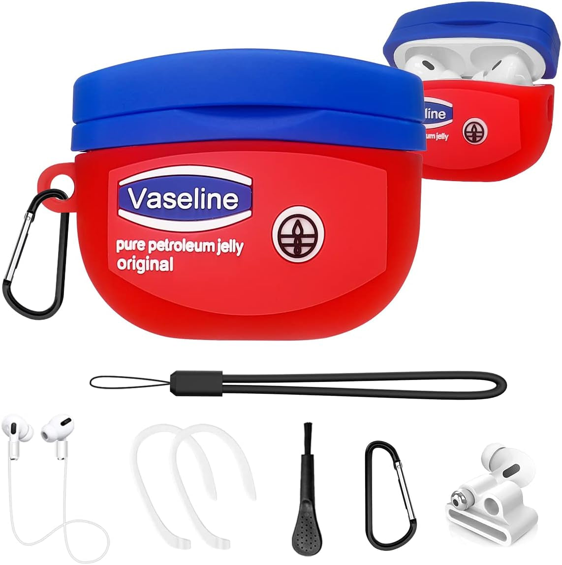 WQNIDE Case 9 In1 Cute Kawaii Vaselin Cartoon Funny for Apple Airpods Pro 2 New 2022 Case with Keychain Lanyard Soft Silicone Protective Skin Cover for Women Boys WQNIDE Red