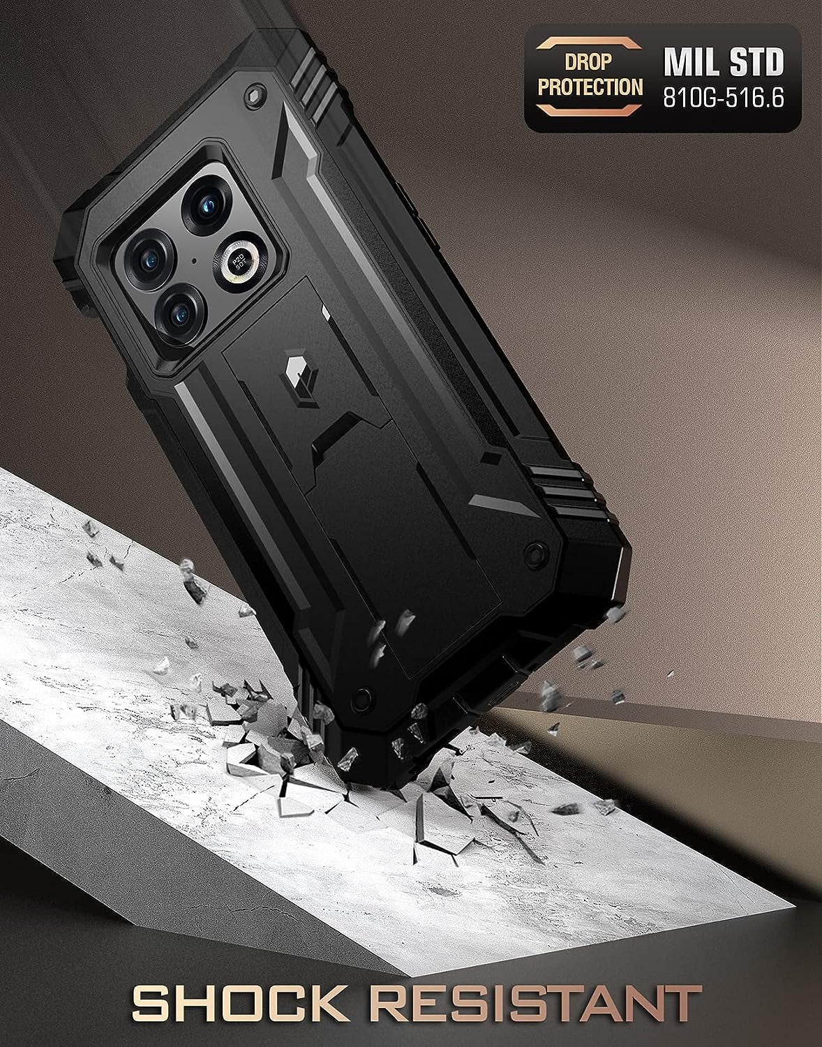 Poetic Revolution Case for Oneplus 10 Pro 5G, Built-In Screen Protector Work with Fingerprint ID, Full Body Rugged Shockproof Protective Cover Case with Kickstand, Black Poetic
