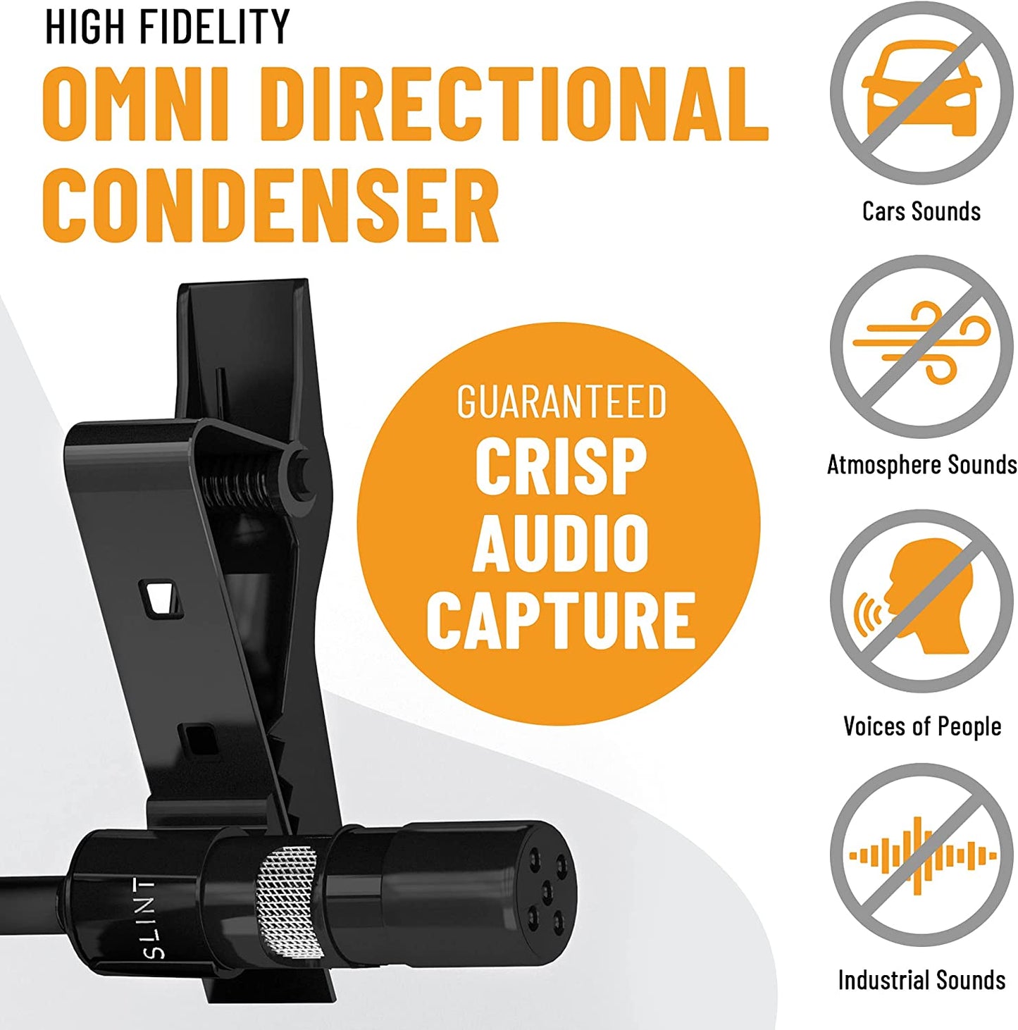 SLINT Lapel Microphone 2 Pack- Clip-On Microphones with Omnidirectional Condenser - Lavalier Lapel Mic Compatible with Android, Gopro, DSLR - Lav Mic for Youtube Recording SLINT