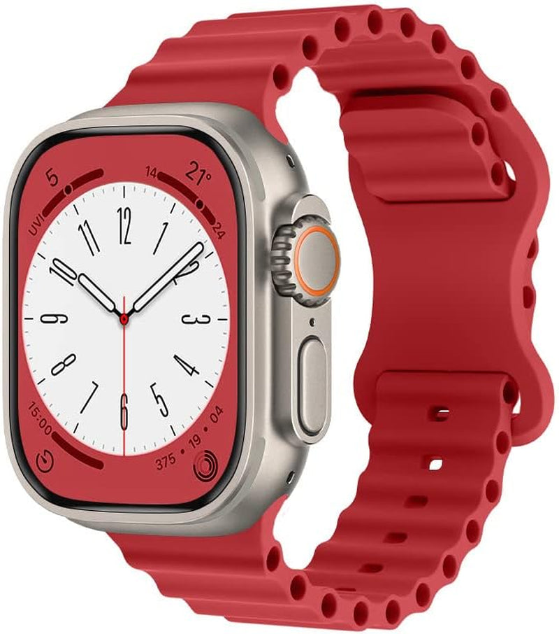 QLTYPRI Silicone Ocean Band Compatible with Apple Watch Band 38Mm 40Mm 41Mm 42Mm 44Mm 45Mm 49Mm for Women Men, Soft Waterproof Sport Strap for Iwatch Series Ultra/8/7/6/5/4/3/2/1/Se – Cream QLTYPRI Red 38/40/41mm