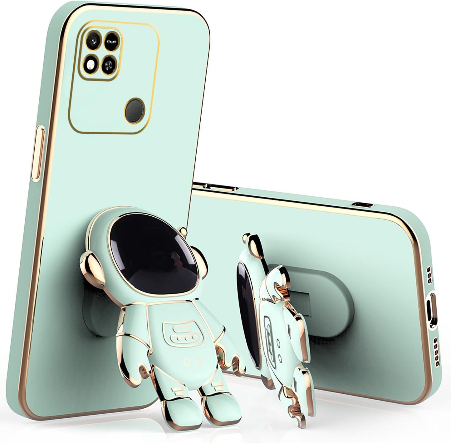 Compatible with Redmi 10A Case with Plating Creative Astronaut Cartoon Holder Pink, Xiaomi Redmi 10A Phone Case Silicone Shockproof Stand Soft TPU Protective Slim Cover (Pink) … Wousunly Green