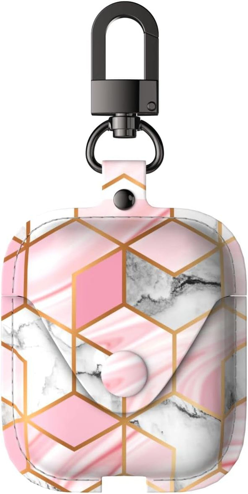 Wenew Leather Case for Airpods 1 & 2, Airpods 2 Case with Snap Closure Airpods Leathe Case for Women with Clip (Blue) wenew Pink marble