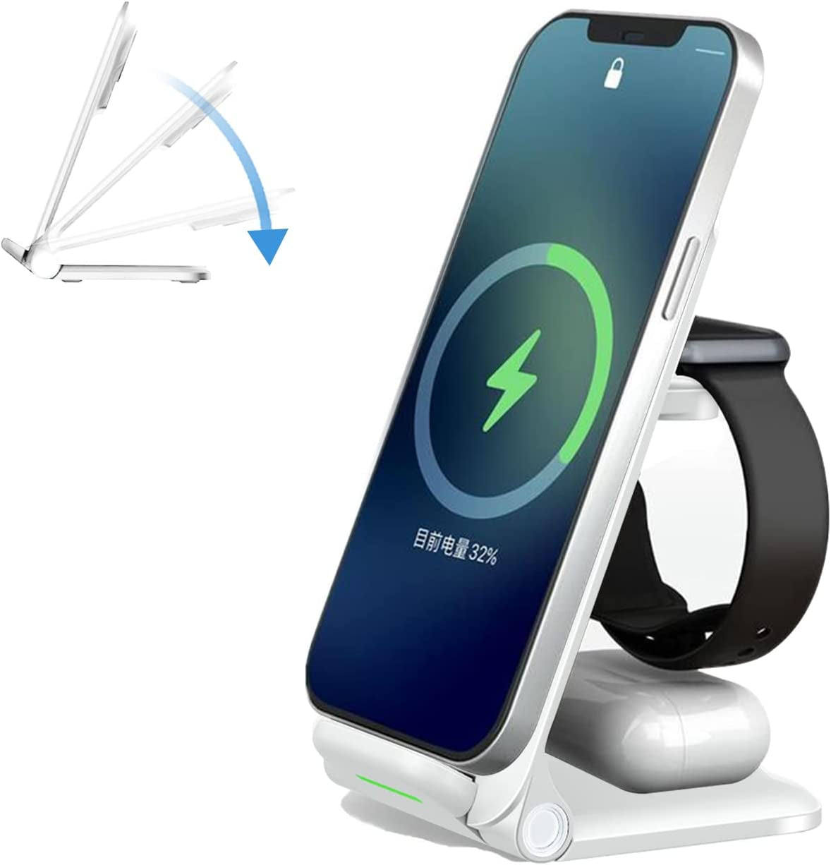 Wireless Charger,Foldable 3 in 1 Fast Wireless Charging Station,Wireless Charger Stand for Iphone 12/14/13/11/Pro/Max/Xs/Max/Xr/Xs/X,Airpods Pro/3/2,Iwatch Series 8/7/6/Se/5/4/3/2Etc COZY HEDGEHOG top 【White】