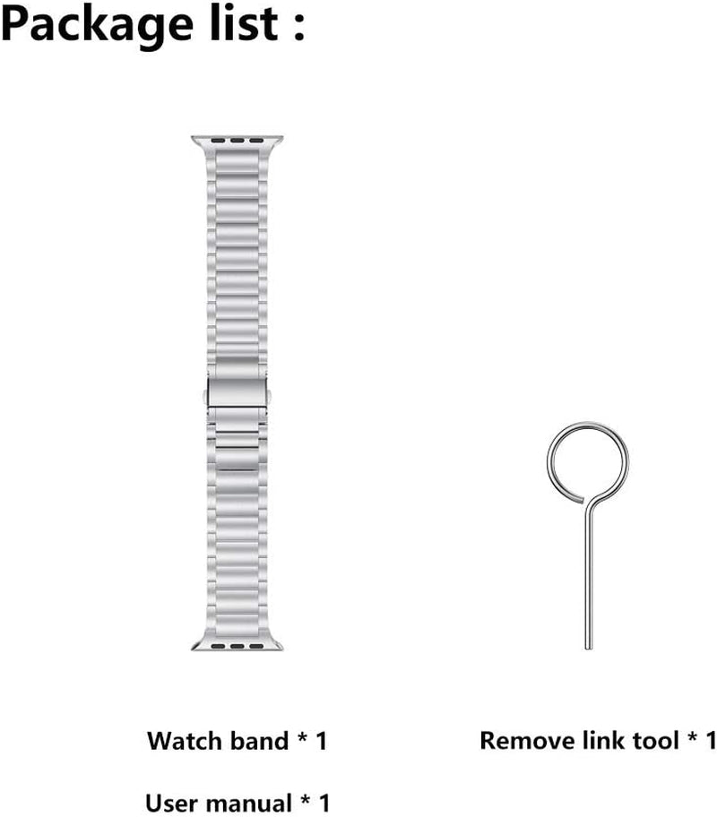 LDFAS Compatible for Apple Watch Ultra Band 49Mm Titanium Metal Solid Link Bracelet Bands Replacement for Iwatch Strap Compatible for Apple Watch Series 8/7 45Mm 44Mm Band, Silver Gray LDFAS