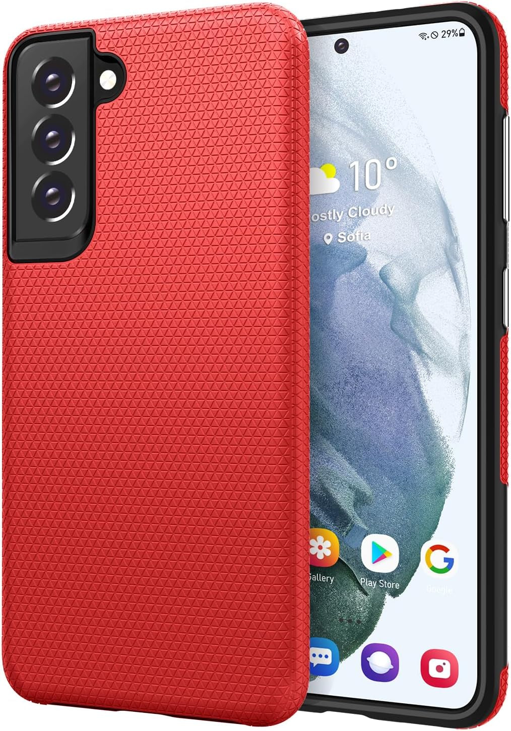 Rayboen for Samsung Galaxy S21 Case, Hybrid Clear Shockproof Cell Phone Cover for Samsung Galaxy S21 5G, Anti-Scratch Transparent Sleek Light Durable Cover for Men Women Rayboen B- Red