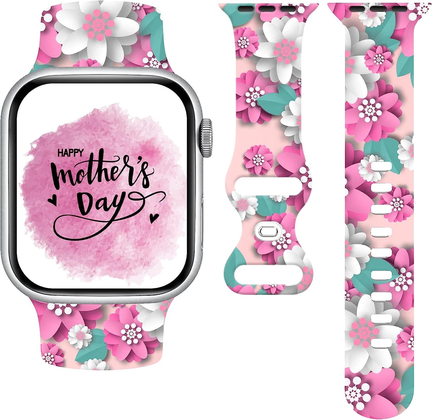 Mothers Day Watch Band Compatible with Apple Watch 38Mm 40Mm 41Mm 42Mm 44Mm 45Mm, Mothers Day Gifts for Mom Silicone Replacement Bands Wristbands Strap Compatible with All Iwatch Series WANSENCE MOTHERS DAY-2 38mm/40mm/41mm