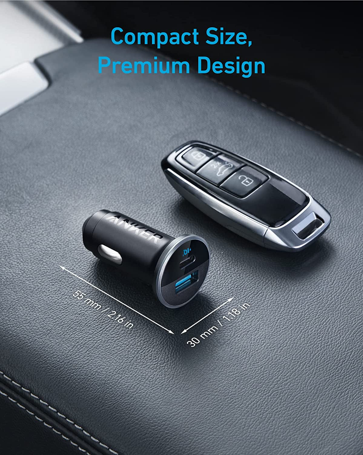 USB C Car Charger Adapter, Anker 52.5W Cigarette Lighter USB Charger, 323 Anker Car Charger with 30W Poweriq 3.0 Fast Charging for Iphone 14/13 Samsung Galaxy S23/22 Pixel - 3.3Ft USB C Cable Included Anker