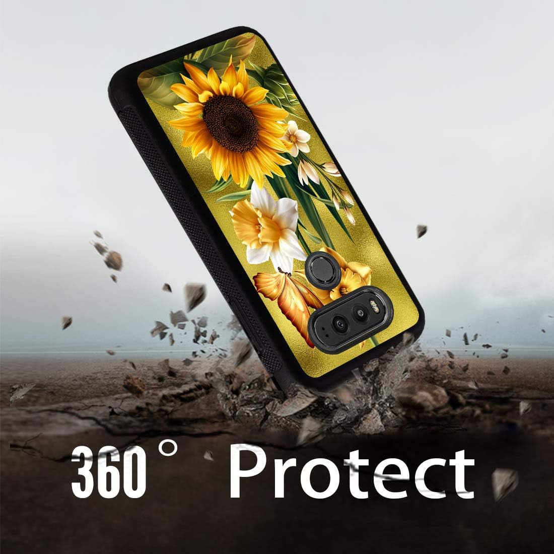 Compatible with LG V30 Case,Vobber Slim Anti-Scratch Architecture TPU Shockproof Protective Case Cover for LG V30/V30 Plus/V30S/V35 Thinq,Butterfly Sunflower Vobber