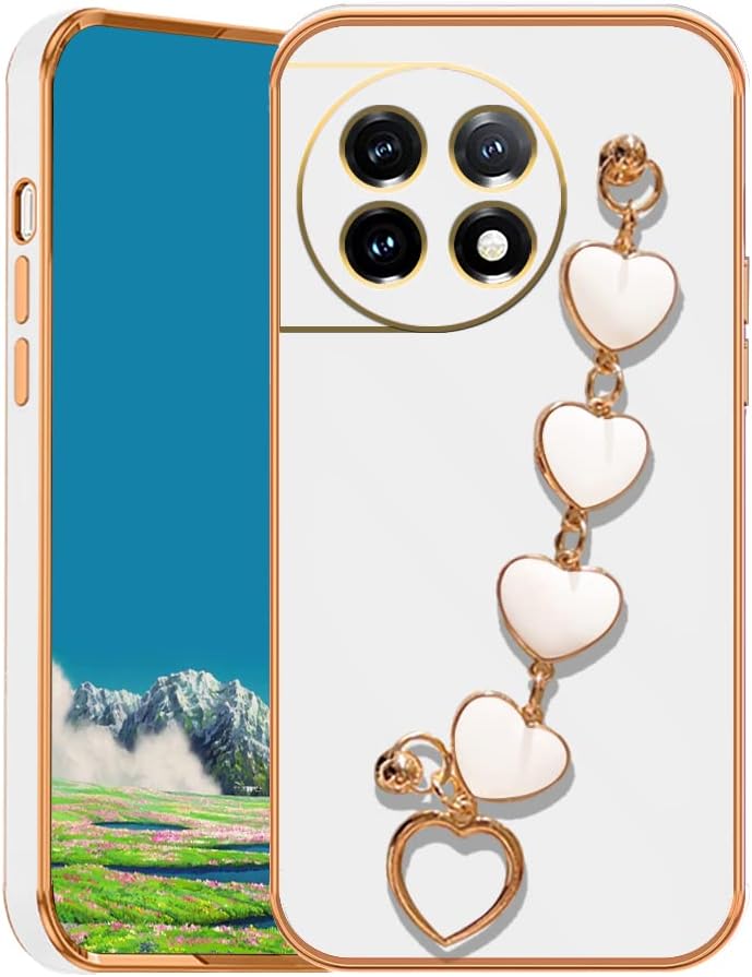 Jancyu Compatible with Oneplus 11 Case Silicone,Shockproof Phone Case for Oneplus11 with Strap Love Slim Protective Accessories Cute Cover for Women Girls (Green) Jancyu White