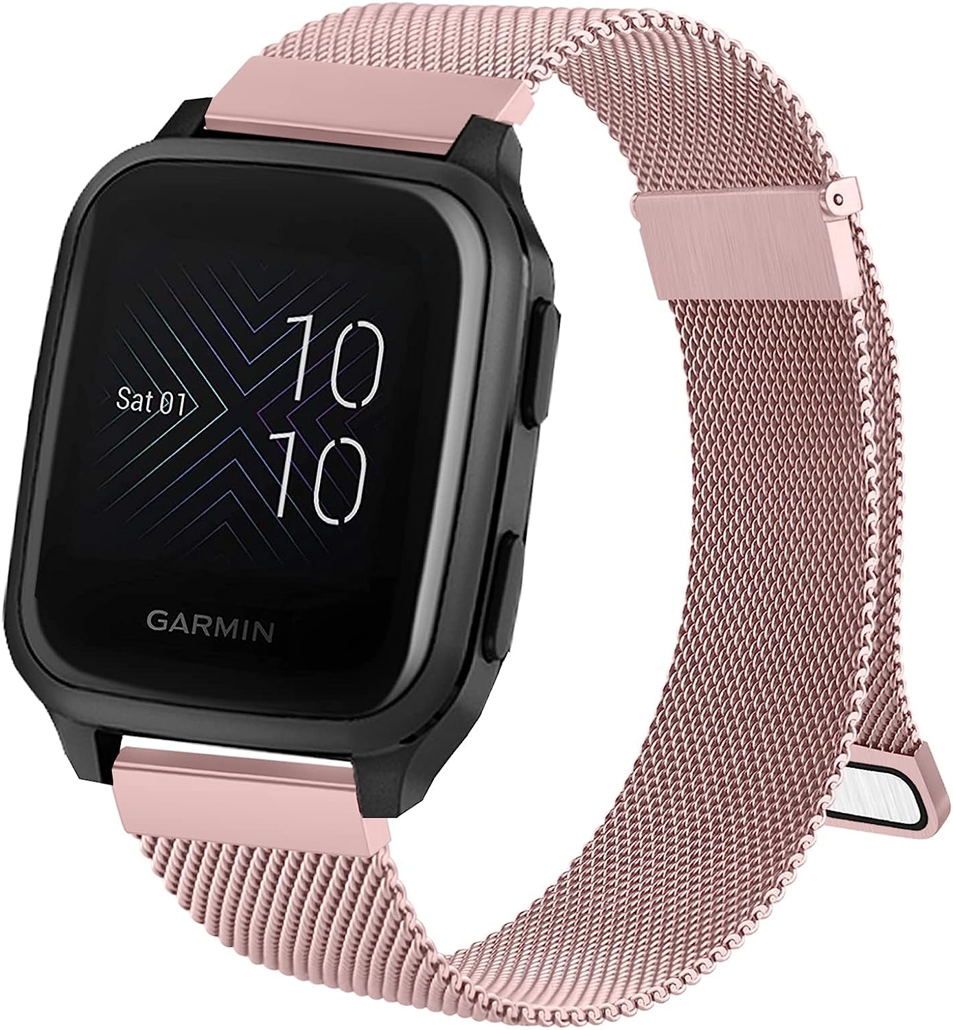 Wanme Metal Bands for Garmin Venu 2 plus / Venu Sq / Venu / Vivoactive 3 Watch Band Women Men, Stainless Steel Mesh Magnetic Replacement Wristband Bracelet Strap for Garmin Vivomove Sport, Vivoactive 3 Music, Forerunner 645 / 245 Music Smart Watch Wanme Rose Pink