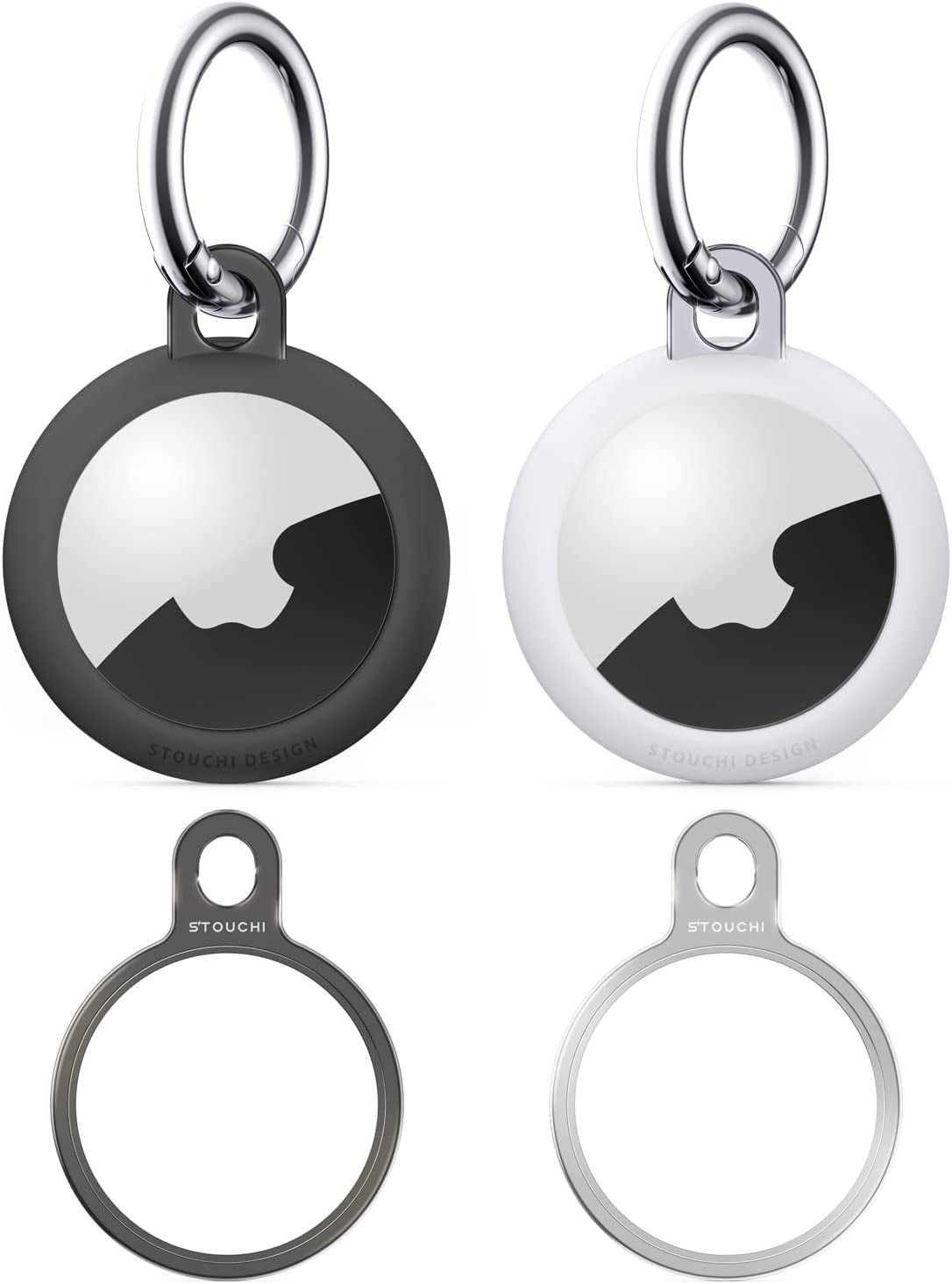 2 Packs Airtag Holder Key Ring with Soft TPU Case, Stouchi Stainless Steel Invisible Slim Keychain Compatible with Airtag 2021 Finder Items, Dog, Key, Backpacks Air Tag Accessories Blue Red COSCOD Grey+White