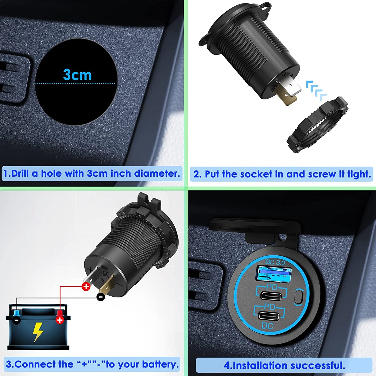 12V USB Outlet USB C Car Charger Socket – Newest 58W Lengthened RV USB Outlet 12V Socket Dual 20W PD3.0 USB-C and 18W QC3.0 Car USB Port with Button Power Switch for Car Boat Marine RV Motorcycle Shenzhen GSG Technology Co.Ltd