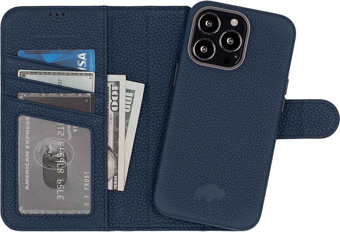 BLACKBROOK Iphone 14 Pro Wallet & Case Set - (2 in 1) Carson Full Grain Leather Detachable Wallet for Iphone 14 Pro (6.1") - 3 Credit Card Slots, Cash & Clear ID Pockets - Magsafe Compatible BLACKBROOK Monaco Blue