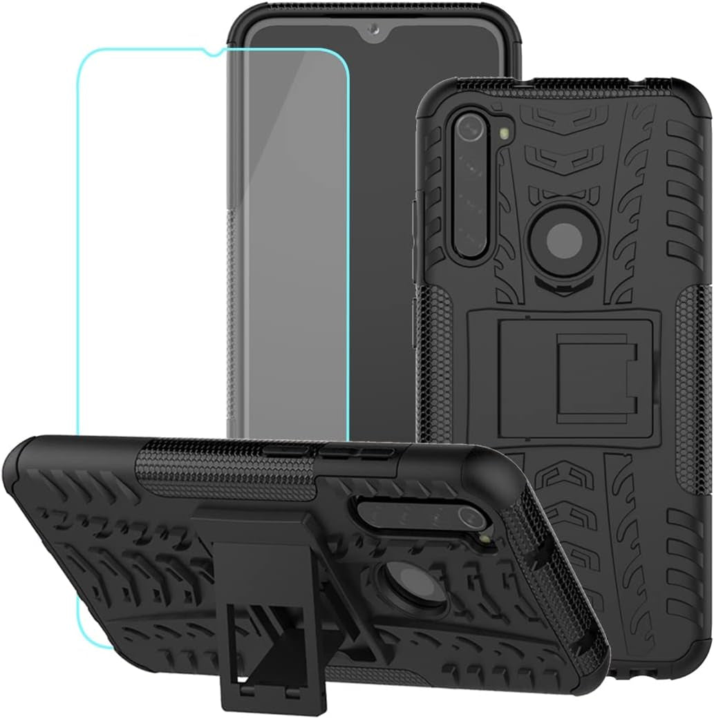 Yerebel for Redmi Note 8 (2019/2021) M1908C3JH Case with Tempered Glass Screen Protector, with Kickstand Hard PC Back Cover Soft TPU Dual Layer Protection Phone Cover for Xiaomi Redmi Note 8 (Orange) Yerebel Black