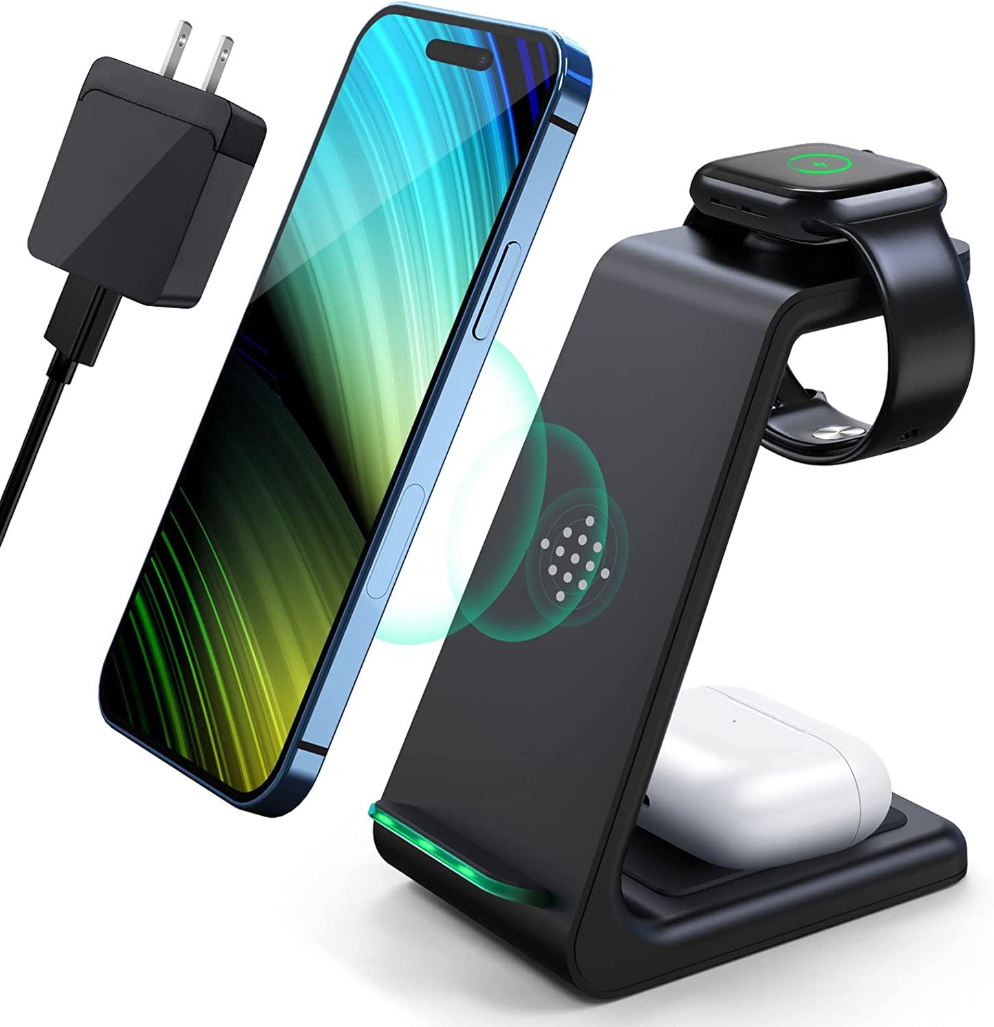 Wireless Charging Station,3 in 1 Fast Charging Station,Wireless Charger Stand for Iphone 14/13/12/11 Pro Max/X/Xs Max/8/8 Plus, Airpods 3/2/Pro, Iwatch Series 8/7/6/5/SE/4/3/2, and Samsung Phones Iovis Black
