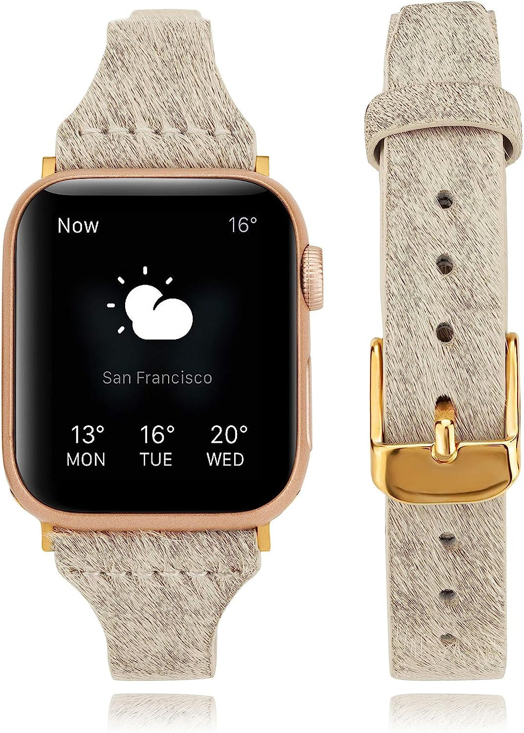 Tinoband Slim Genuine Leather Bands Compatible with Apple Watch Band 38Mm/40Mm/41Mm, 42Mm/44Mm/45Mm for Women Men, Leather Watch Band Replacement Strap for Iwatch Series 7/SE/6/5/4/3/2/1 TinoBand Soft Hairy Khaki 38mm/40mm/41mm