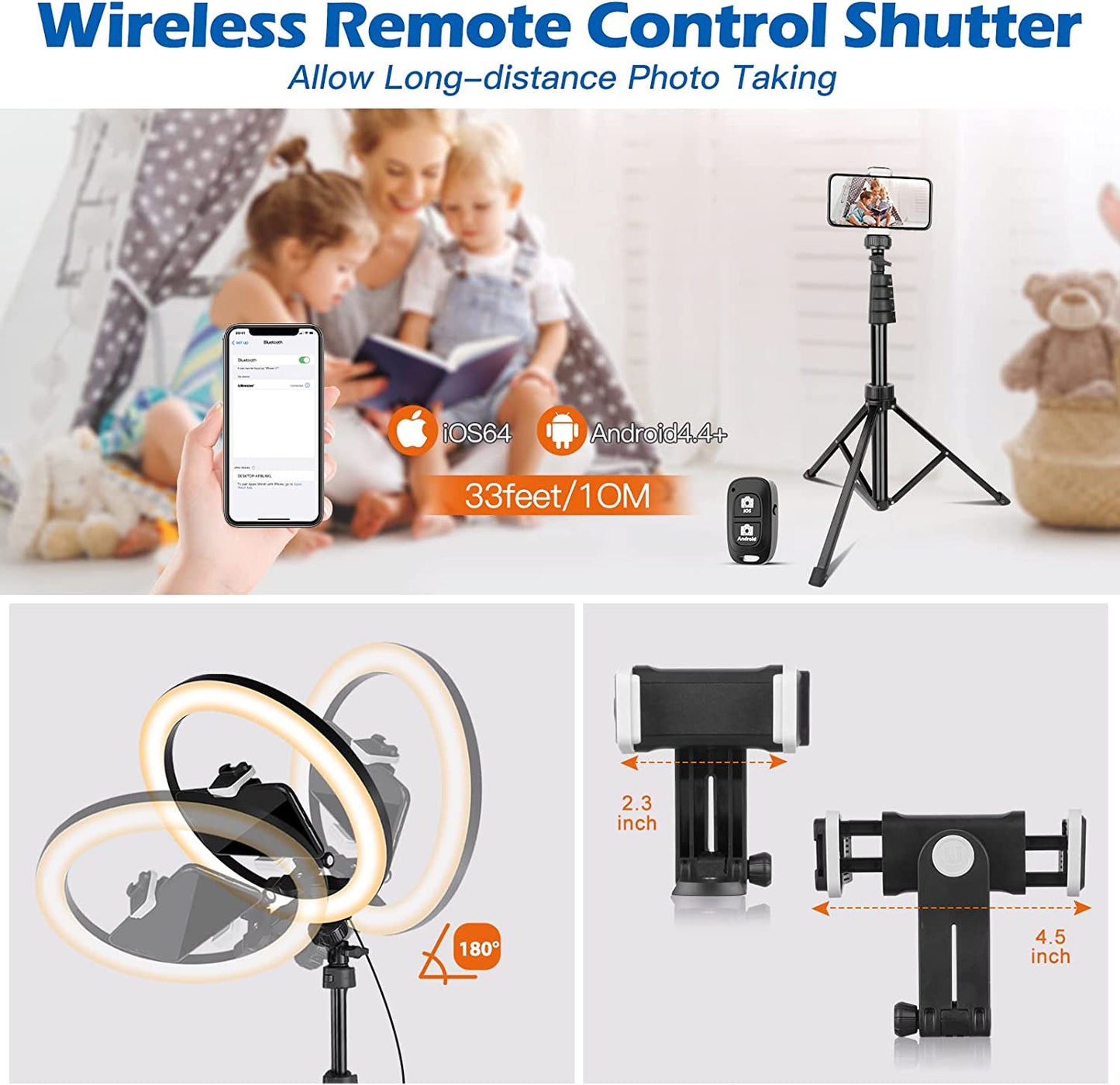 Aureday 12'' Selfie Ring Light with 62'' Tripod Stand and Phone Holder, LED Lighting with Phone Stand for Video Recording, Compatible with Cell Phones and Cameras Aureday