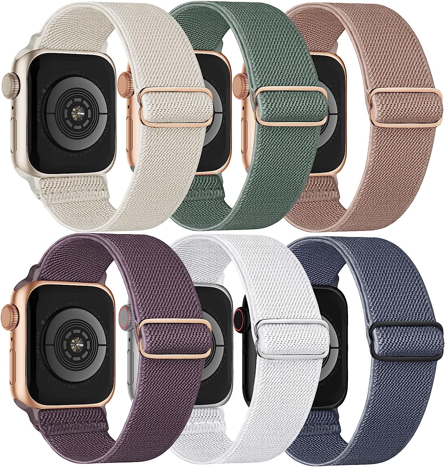 Stretchy Solo Loop Compatible with Apple Watch Band 38Mm 40Mm 41Mm 42Mm 44Mm 45Mm 49Mm Iwatch Series8/7/6/5/4/3/2/1/Se/Ultra Recoppa Starlight/Dark-Pink/Smoke-Violet/Turquoise/Blue-Gray/White 38MM/40MM/41MM