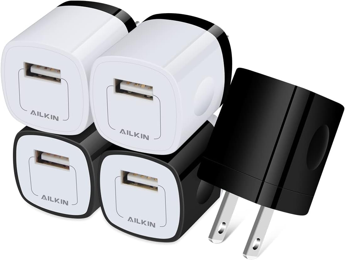 USB Wall Charger Plug, Fast Charging Block, AILKIN 5Pack 1A 1-Port Power Adapter Charging Cube Bricks Box for Iphone 14 13 12 Mini Pro Max/11/Xr/Xs/X/8/7, Ipad Pro/Air, Cell Phone USB a Plug Cargador Shenzhen Putuo Technology Co.,Ltd Black, White