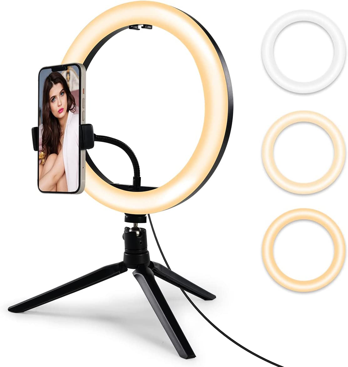 10" Selfie Ring Light LED Dimmable Circle Lights with Tripod & Phone Stand for Photography Youtube Video Recording Vlogs Maraawa