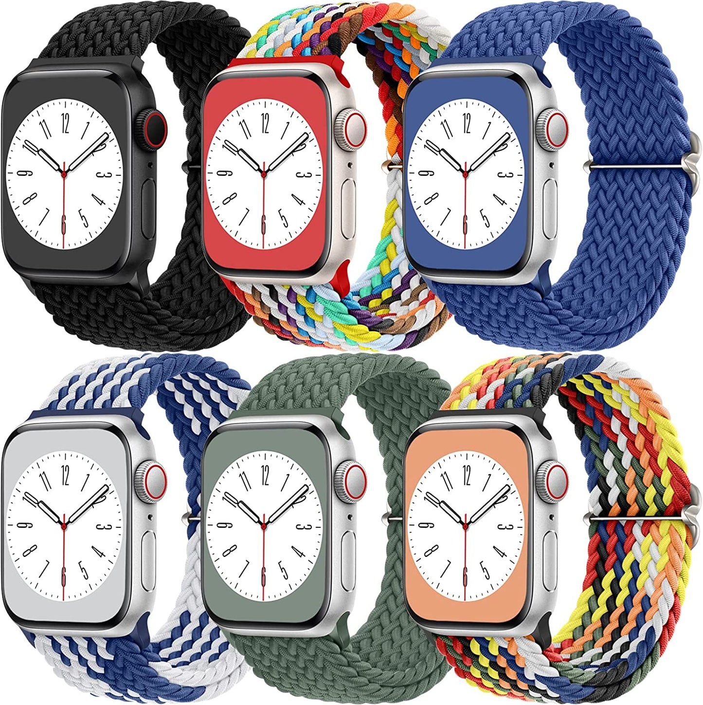 6 Pack Stretchy Braided Solo Loop Compatible with Apple Watch Band 38Mm 40Mm 41M 42Mm 44Mm 45Mm 49Mm Women Men, Adjustable Elastic Nylon Sport Bands for Iwatch Apple Watch Series 8 7 6 5 4 3 2 1 SE Witzon Black/Green/Atlantic Blue/Yellow Rainbow/Pride Edition/Blue White 38mm/40mm/41mm