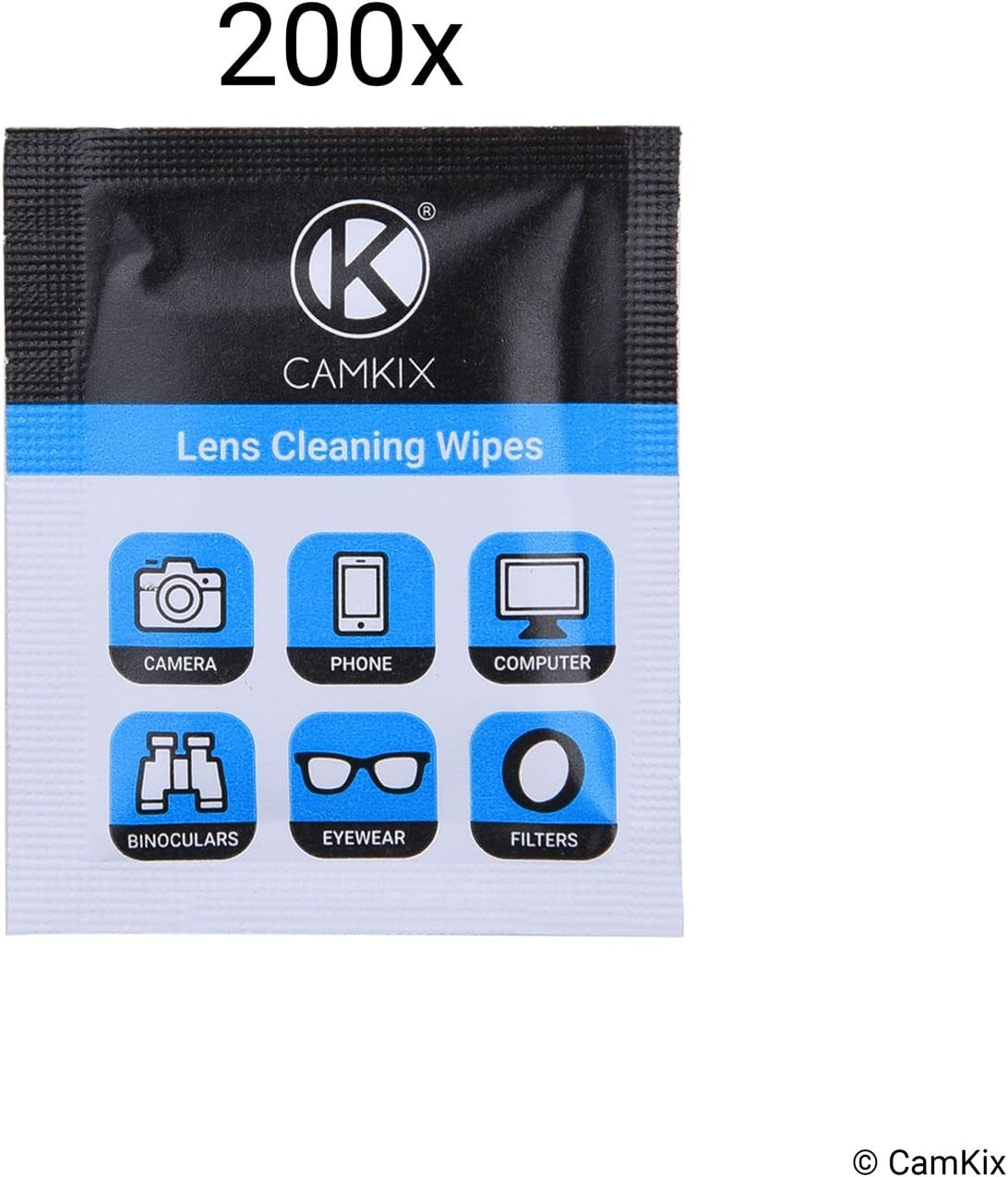 Lens Cleaning Wipes - 200 Individually Wrapped Wet Tissues - Moist Polish Cloths for Eyeglasses, Sunglasses, Camera Lenses, Phone/Tablet Screens, Binoculars, Etc. -Advanced Formula CamKix