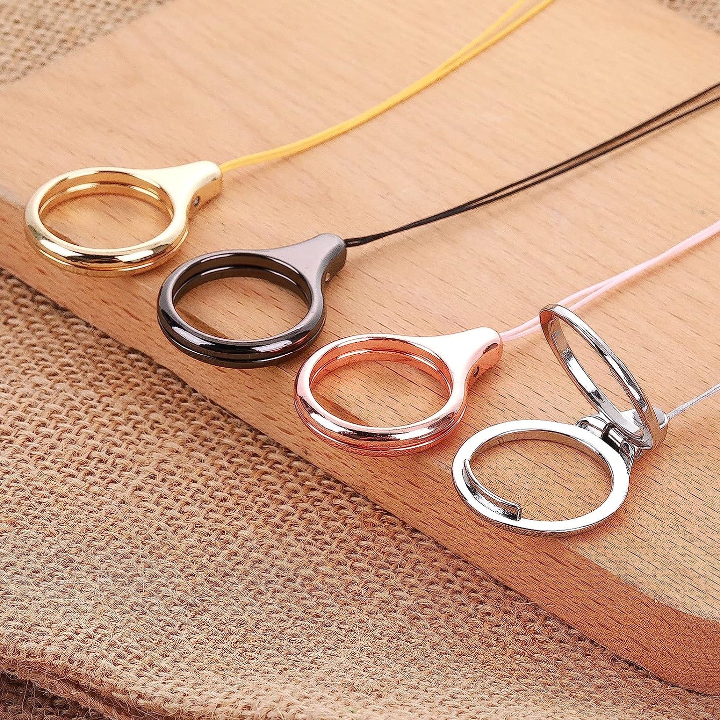Cobee Cell Phone Ring Straps, 4 Pcs Phone Finger Ring Holders, Phone Grip Holder Phone Loop Charm Phone Ring Kickstand Holder Phone Finger Ring Chain Lanyard(Silver, Gold, Black, Rose Gold) Cobee