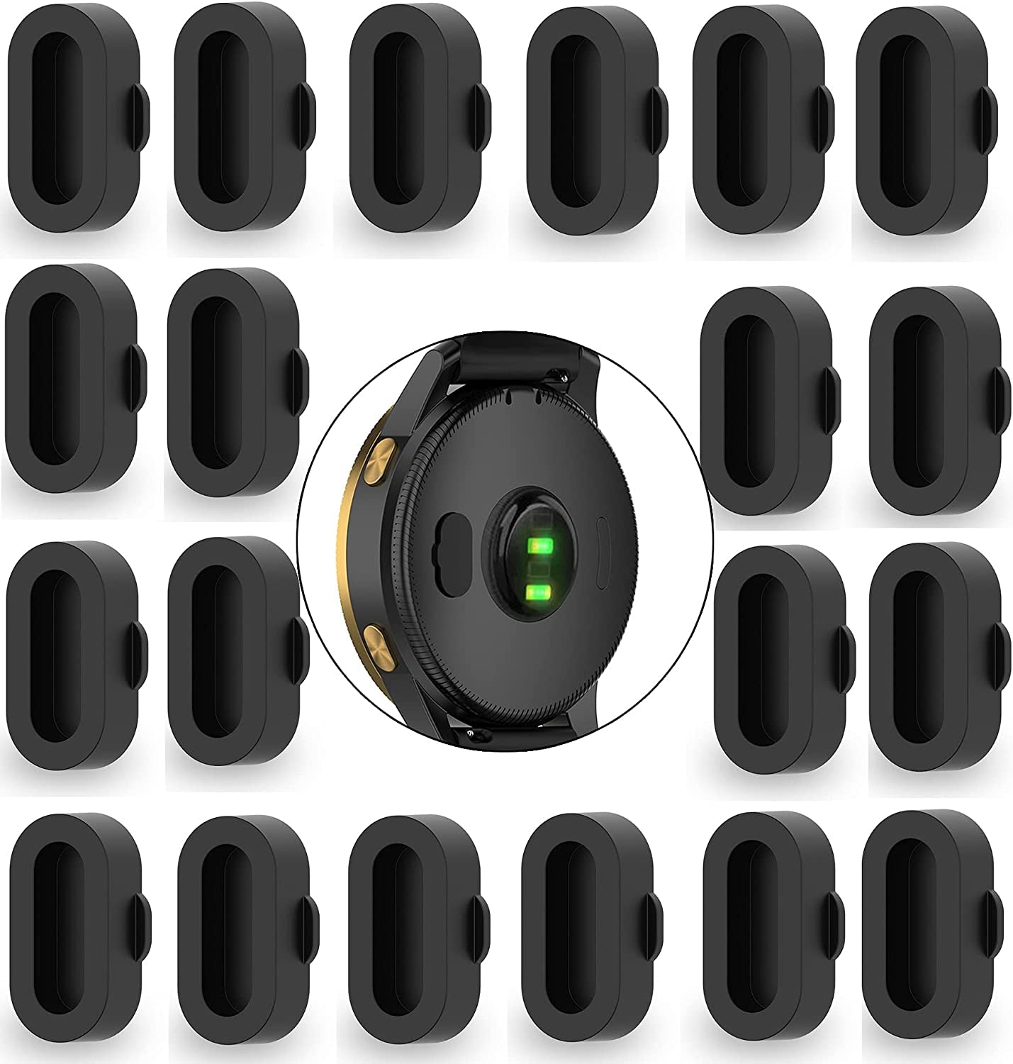 TOKERSE 10 Pack Dust Plug Compatible with Garmin Fenix 7 7S 7X 6 6S 6X Pro 5 5S 5X Plus/Vivoactive 3/4/Venu/Forerunner 935 Smartwatch Silicone Charger Port Protector anti Dust Plugs Caps Cover - Black TOKERSE Black + Black