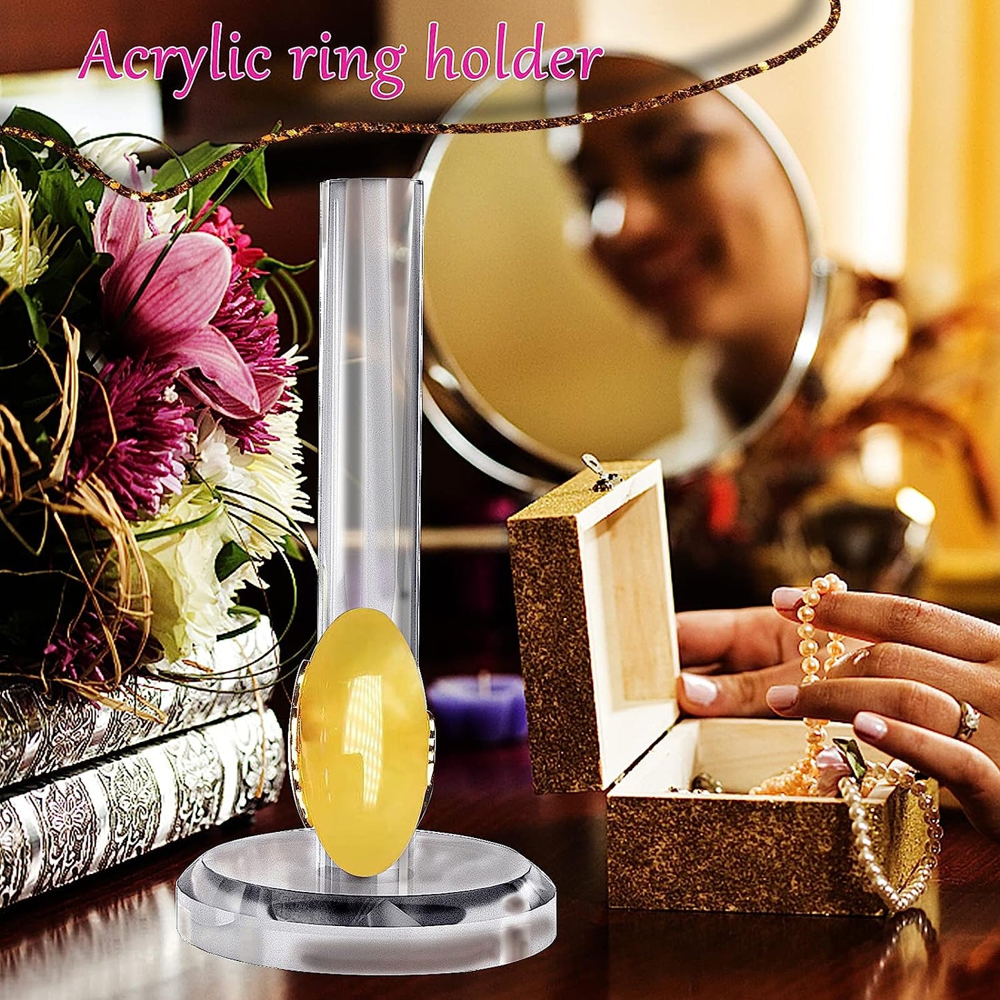2 Pcs Ring Holder for Jewelry Hand Ring Holder Jewelry Stand, Jewelry Display Stand Ring Storage Holder Crystal Clear Acrylic, Finger Ring Jewelry Ring/Wedding Ring Display Ring Organizer for Women Hsufeng