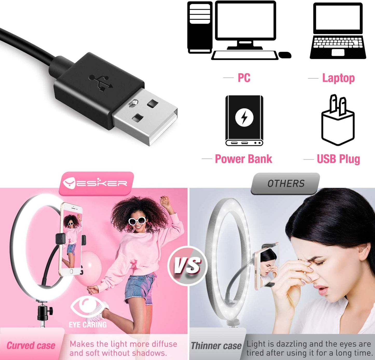 Yesker 10'' Ring Light with 51” Tripod Flexible Stand LED Selfie Ringlight 10 Brightness with Camera Remote Shutter Phone Holder for Tiktok Youtube Video Live Stream Makeup… yesker