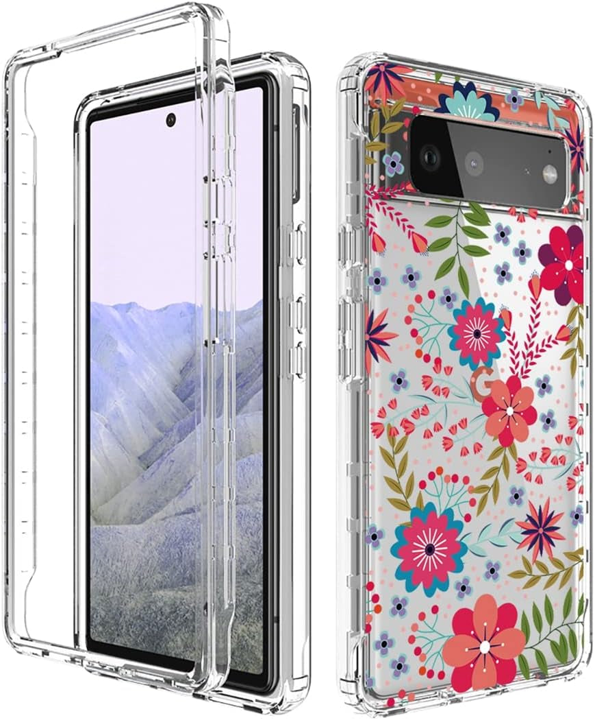 Zoeirc Case for Pixel 6 Pro Case,Pixel 6 XL G8VOU Case, Soft 360 Full Body Shockproof Bumper Crystal Clear Case Cover for Google Pixel 6 Pro 5G (Blue Butterfly) Zoeirc 3In1 Floral Prints