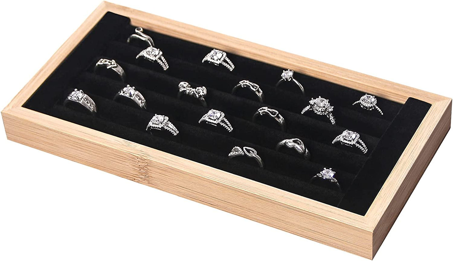 Kanwoder Bamboo Ring Holder,Ring Display Stand,Jewelry Organizer Stand for Rings Earrings Selling(Beige) Kanwoder Black