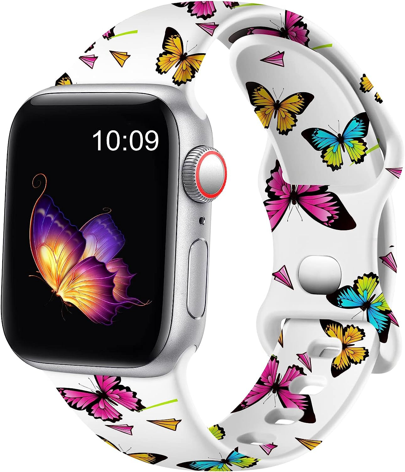 Easuny Compatible with Apple Watch Band 38Mm 40Mm 41Mm 42Mm 44Mm 45Mm 49Mm Women Men, Soft Silicone Double Sided Printed Pattern Sport Replacement Strap Cute for Iwatch SE Series 8 7 6 5 4 3 2 1 Ultra Easuny Butterflies 38/40/41mm M/L