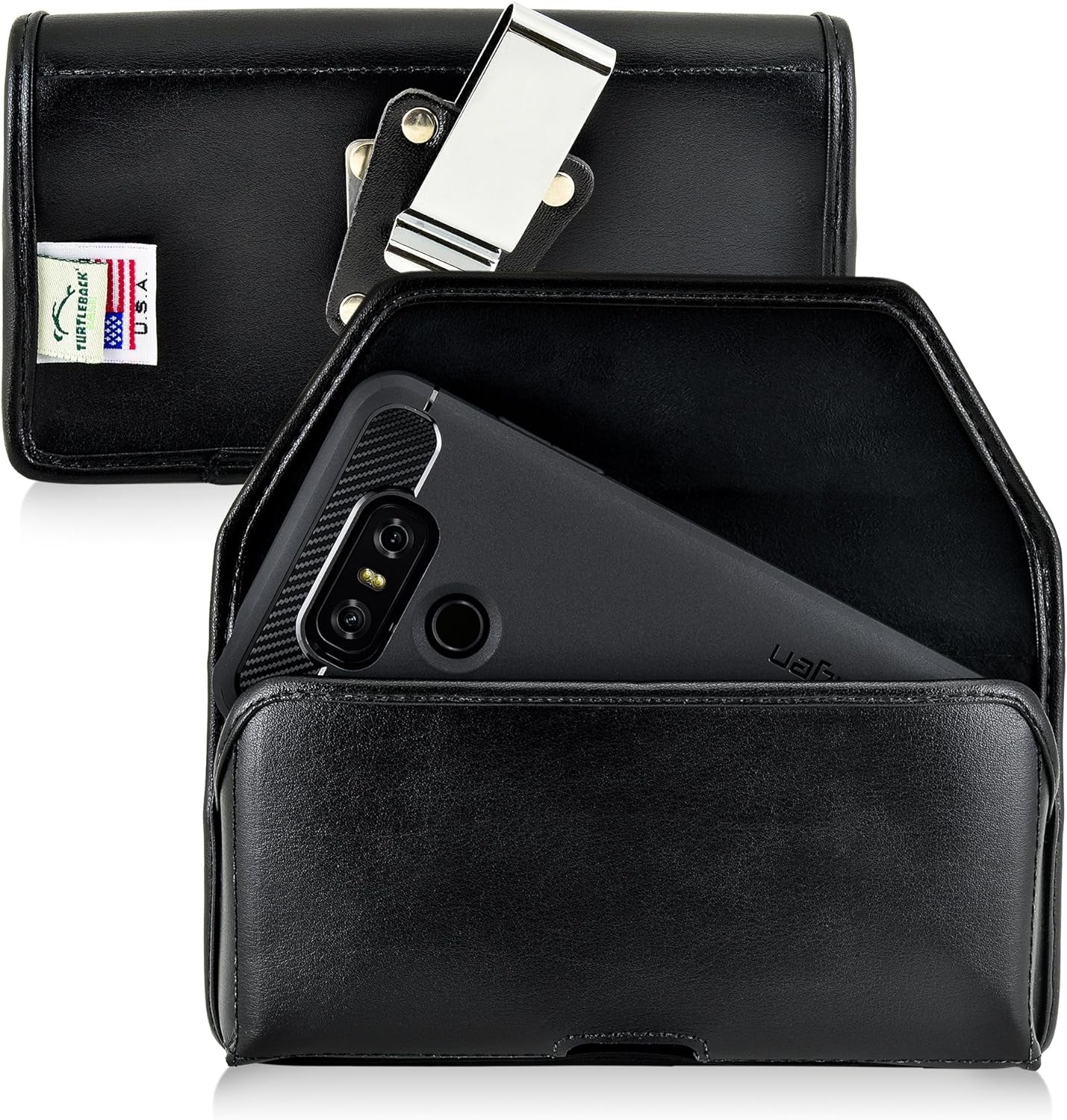 Turtleback Holster Made for LG G6 Black Vertical Belt Case Leather Pouch with Executive Belt Clip Made in USA Turtleback Black Leather / Metal Clip Horiz