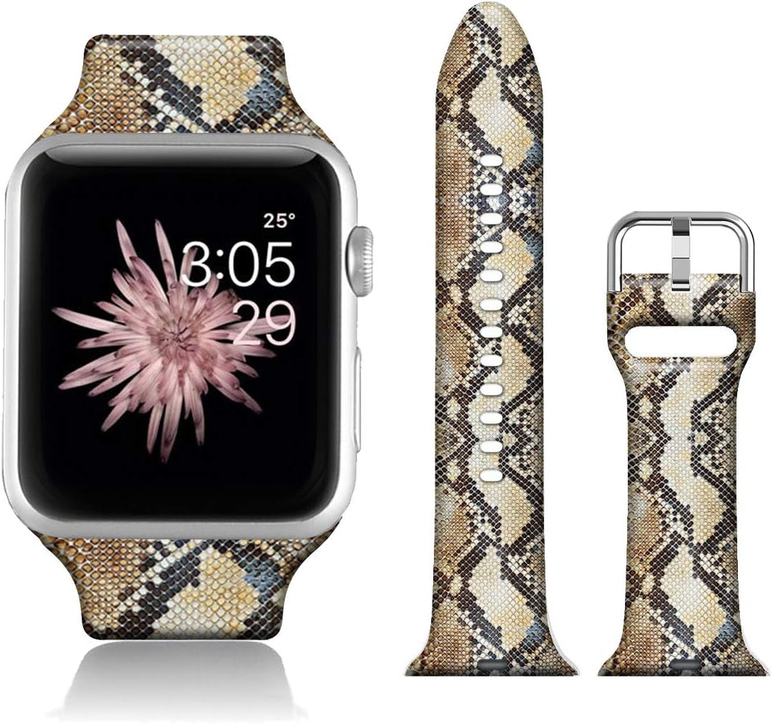 FTFCASE Silicone Floral Bands Compatible with Apple Watch 49Mm 45Mm 44Mm 42Mm, Gray Pattern Printed Soft Silicone Sport Strap Replacement for Iwatch SE Series 8 7 6 5 4 3 2 1 for Women Men Girls FTFCASE Python Texture 42mm/44mm/45mm/49mm