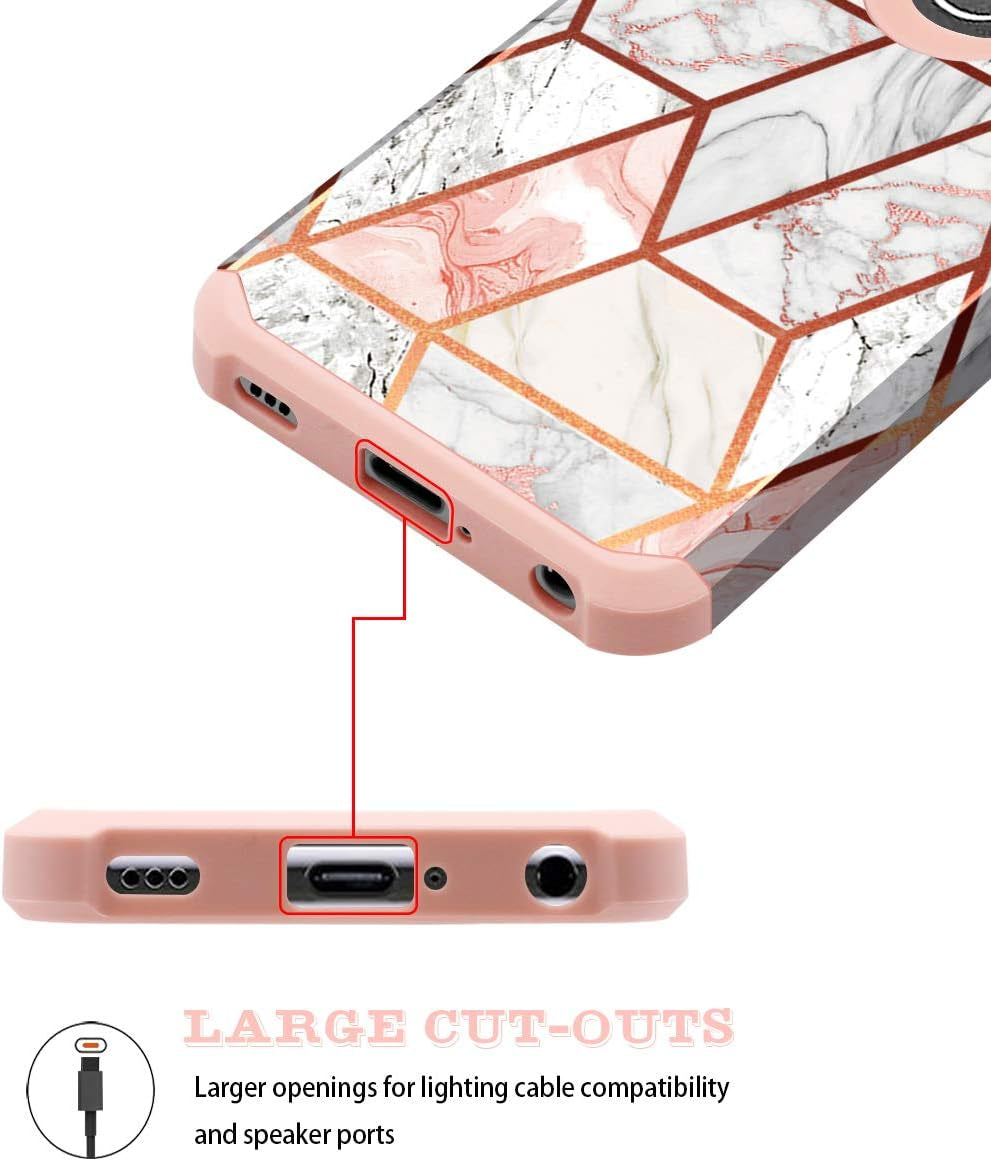 Fingic Compatible with LG G8 Thinq Case Rose Gold Marble Design Shiny Glitter Bumper Hybrid Hard PC Soft Rubber Silicone Cover Anti-Scratch Shockproof Protective Case 6.1 Inch 2019, Rose Gold Fingic